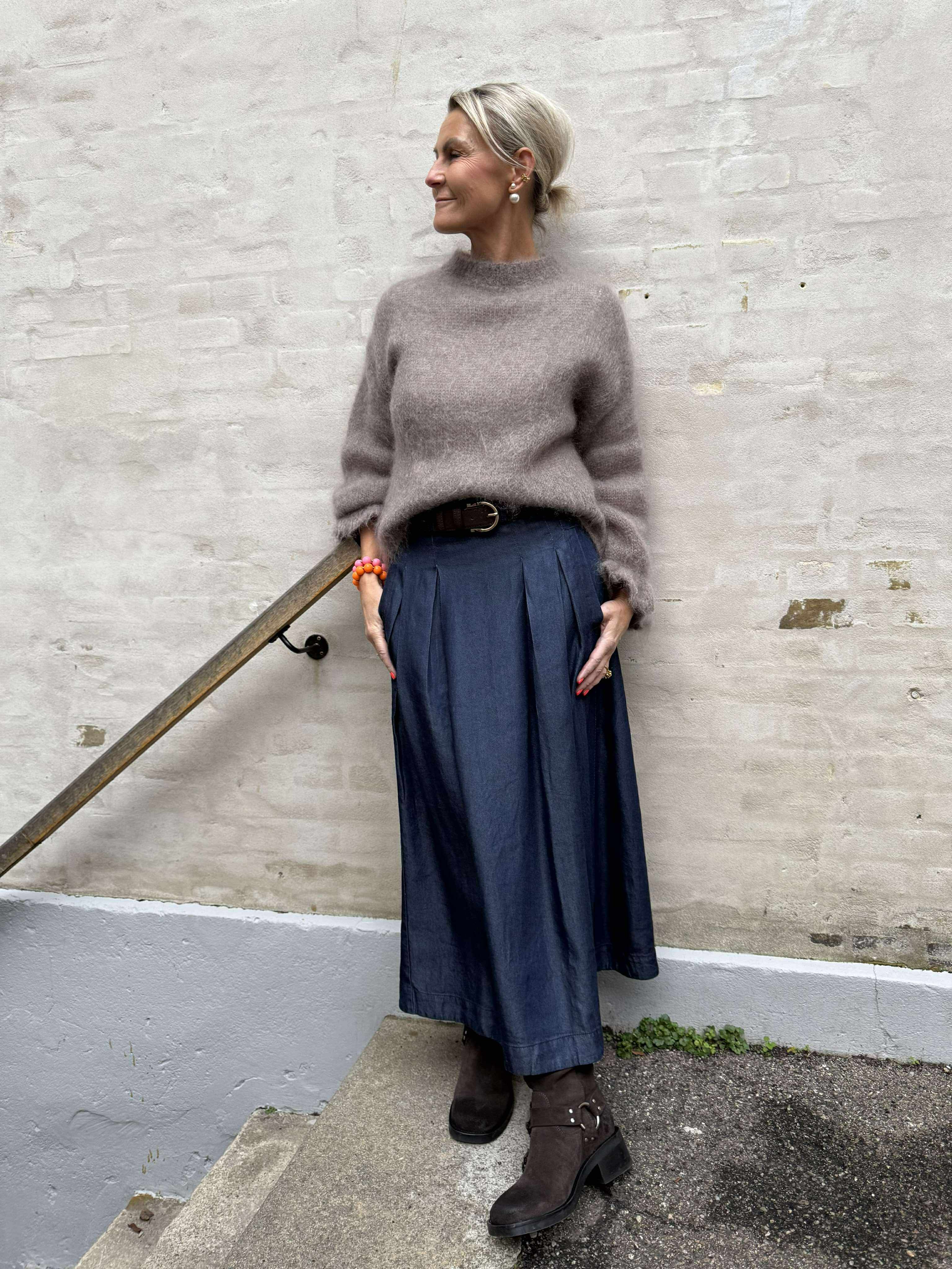 Anya Denim Pleat Skirt - Navy Denim