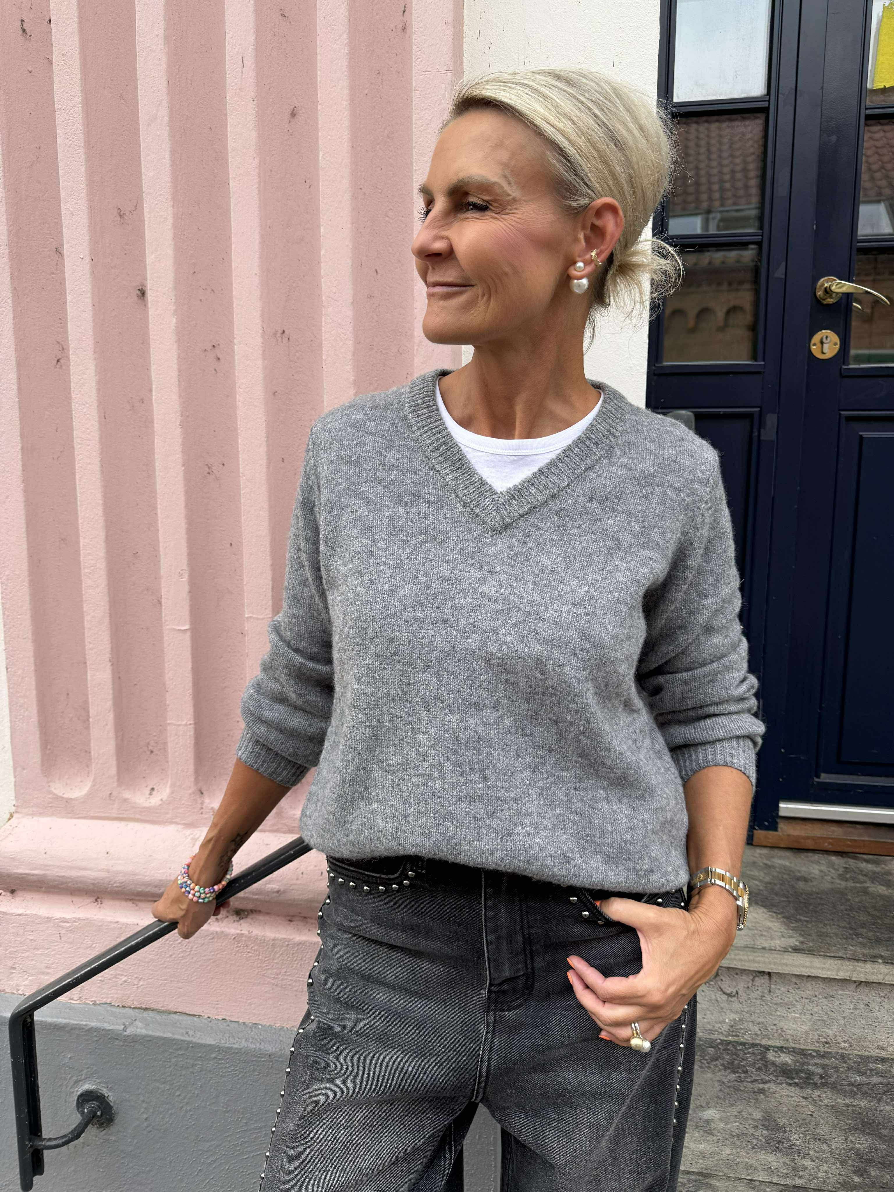 Asima Katrina VN Pullover - Mid Grey Melange
