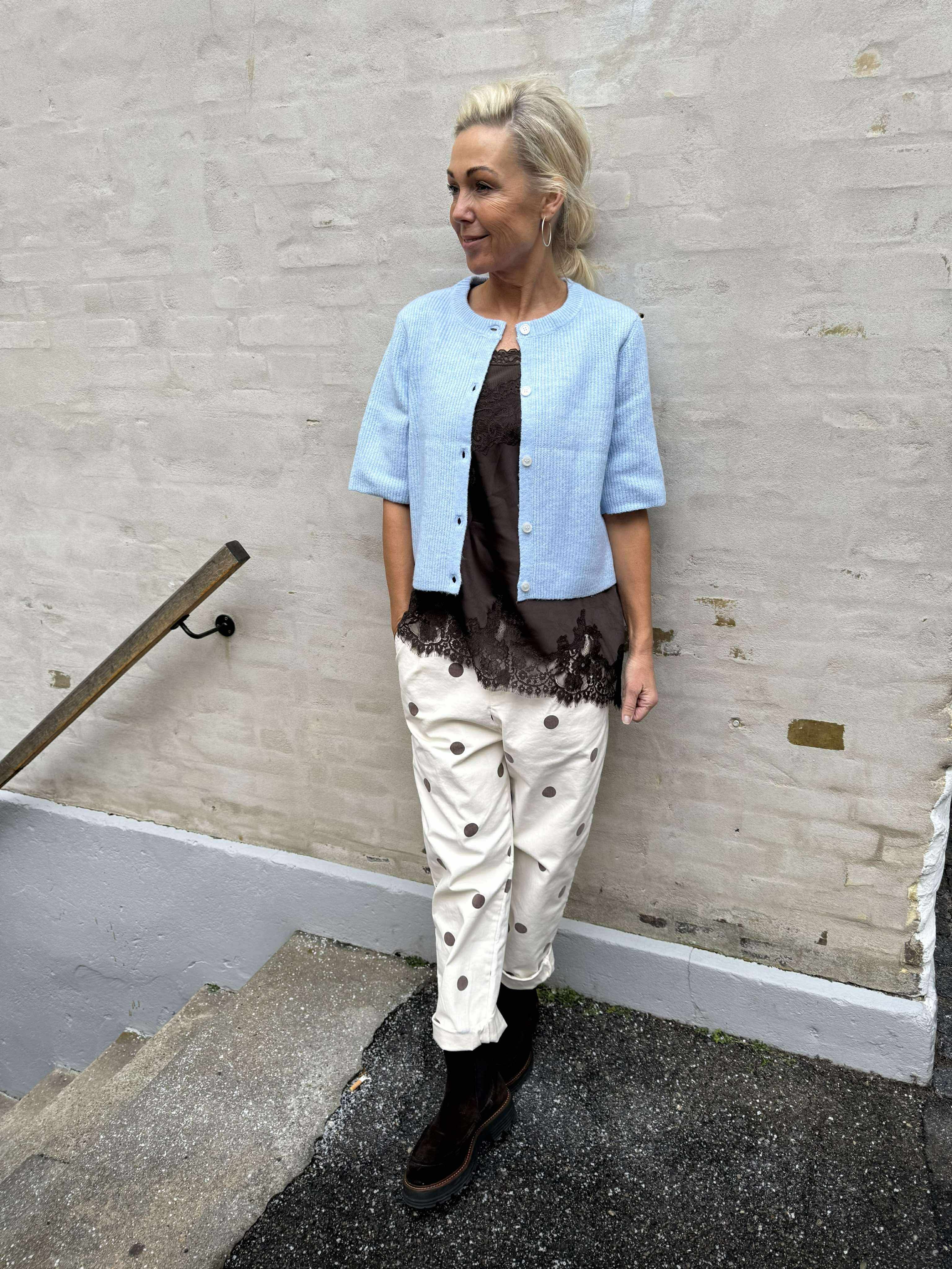 SILLY SS O-NECK KNIT CARDIGAN - Cashmere Blue MELANGE