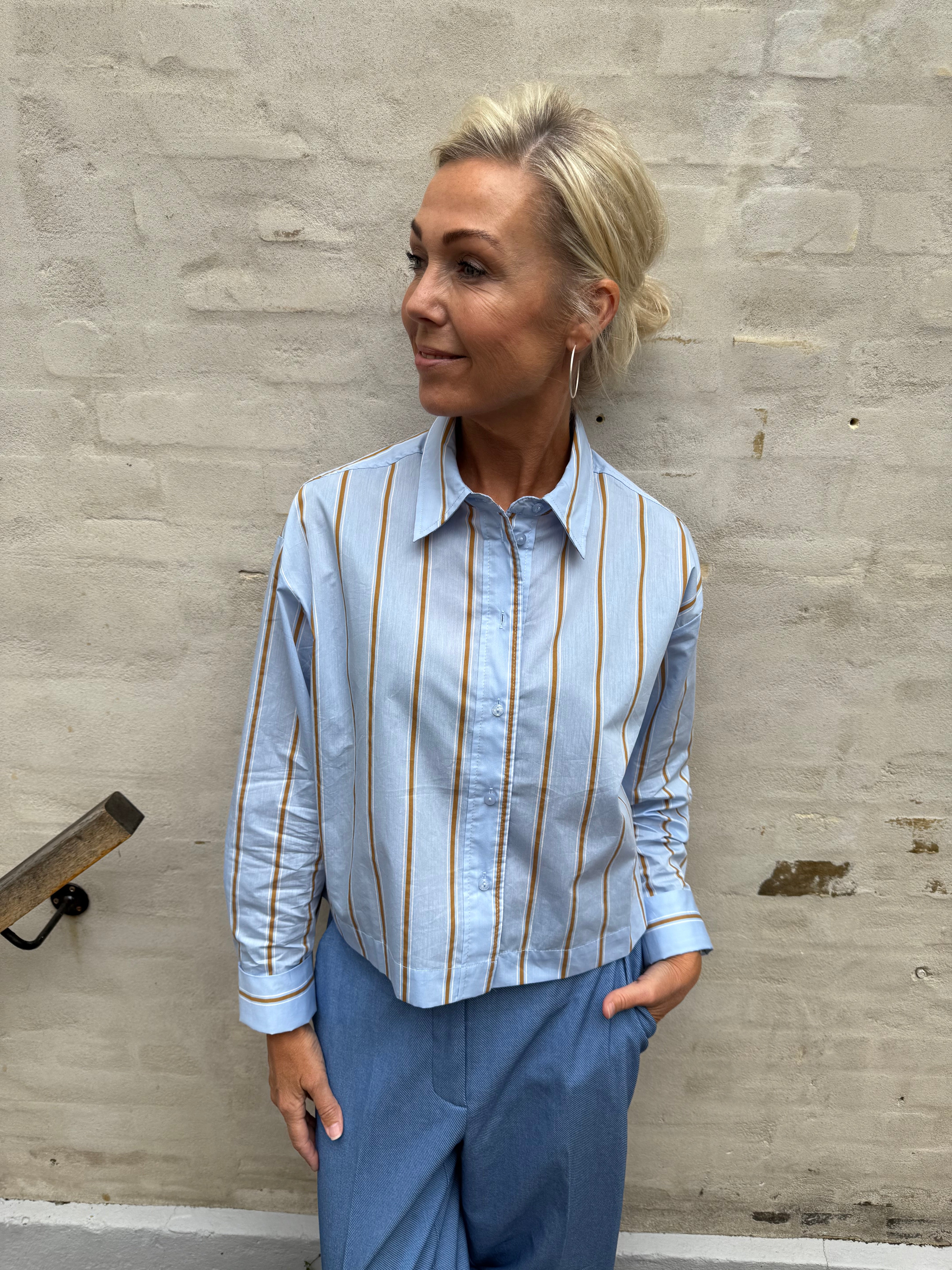 Amora Stripe Tie Shirt - Pale Blue