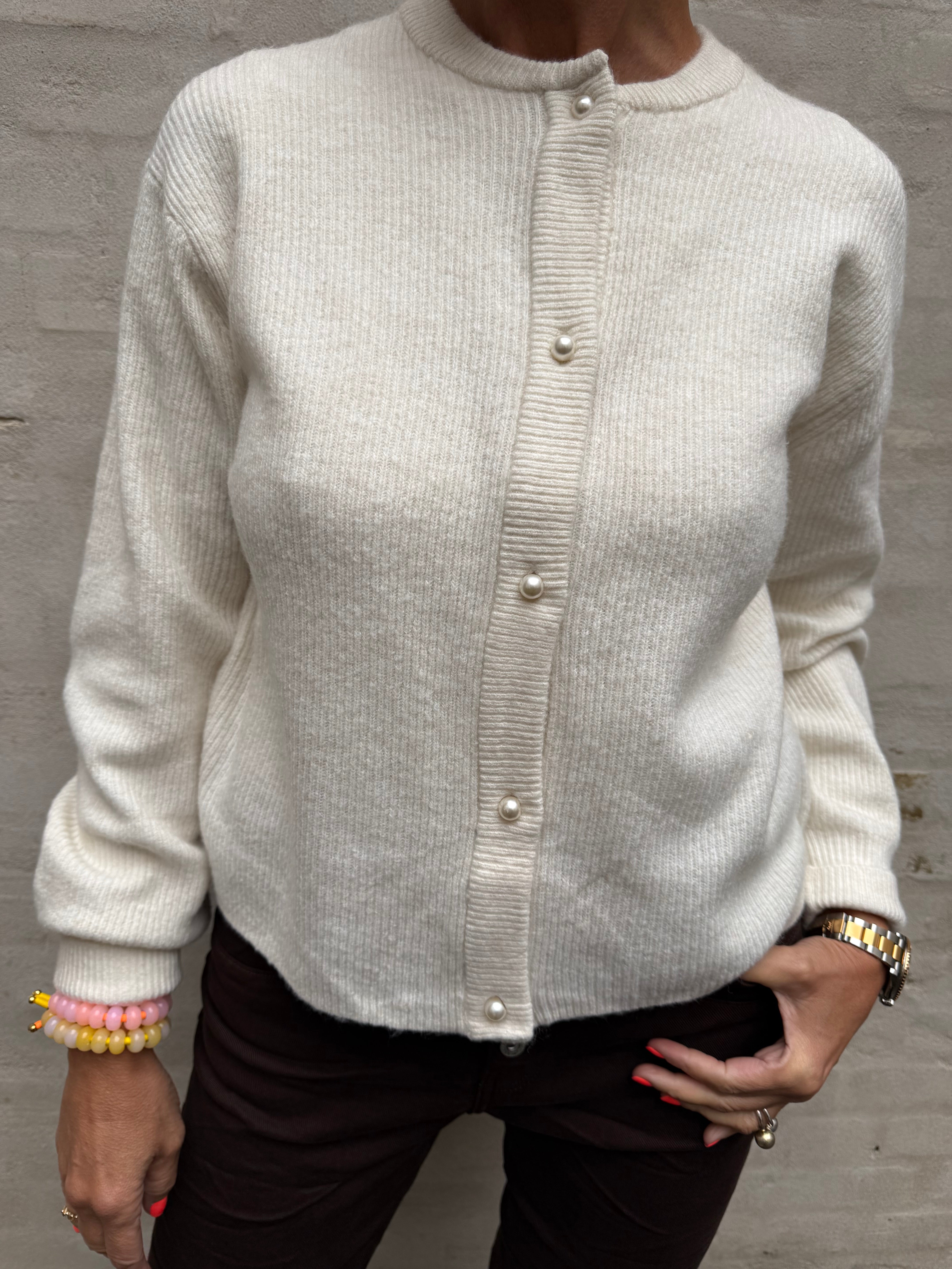 LUMI LIFE L/S BUTTON CARDIGAN - Birch MELANGE
