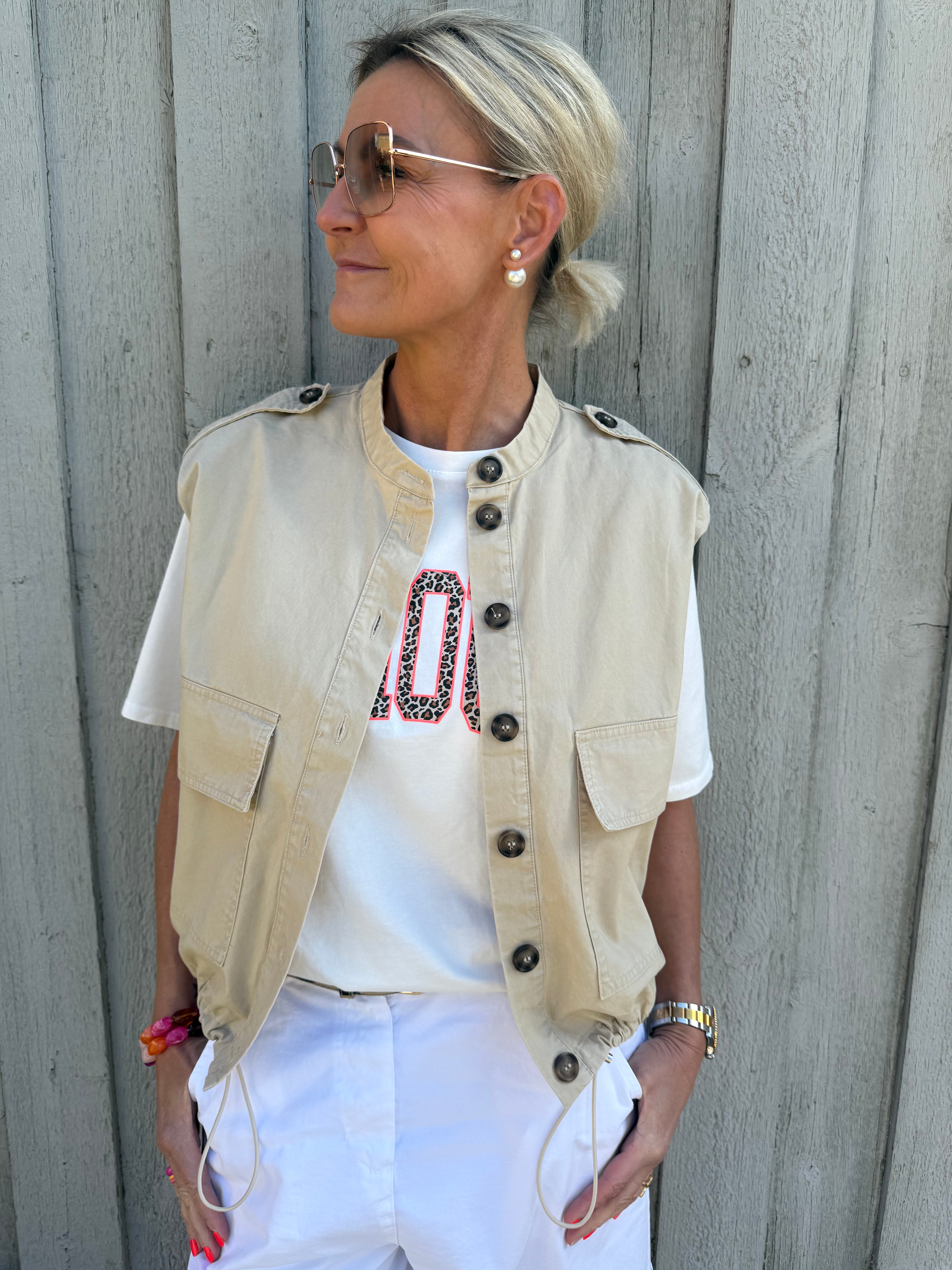 Carrie Bomber Vest- Sand
