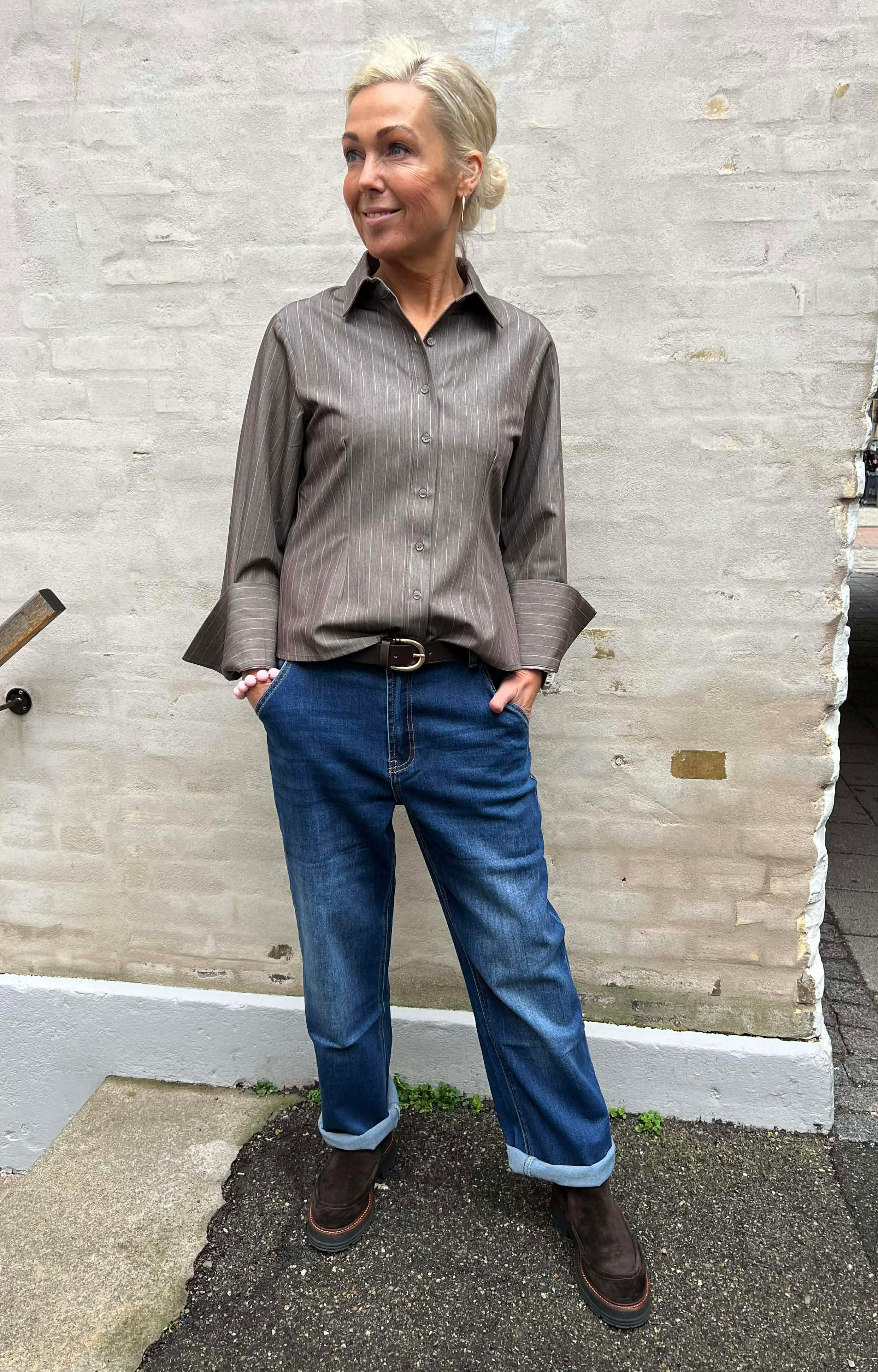 Rosa Pinstripe Melange Shirt - Dusty Brown