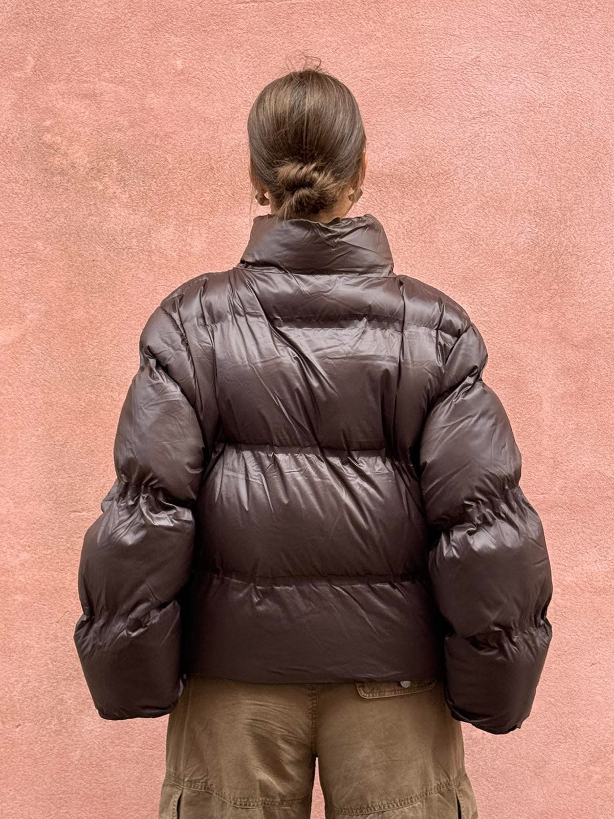 Rhea Shiny Puffer Jacket - Chocolate Brown