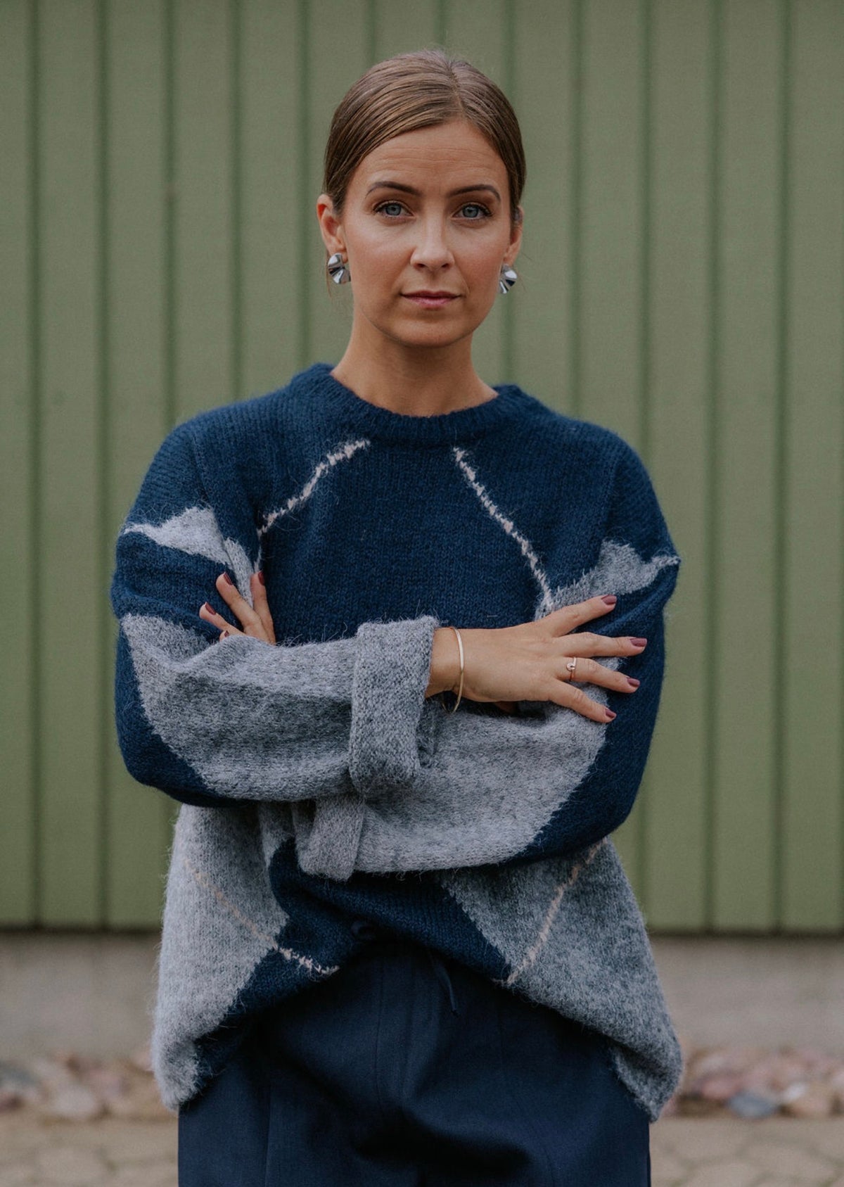 Inga Check Fluff Knit Blouse - Navy