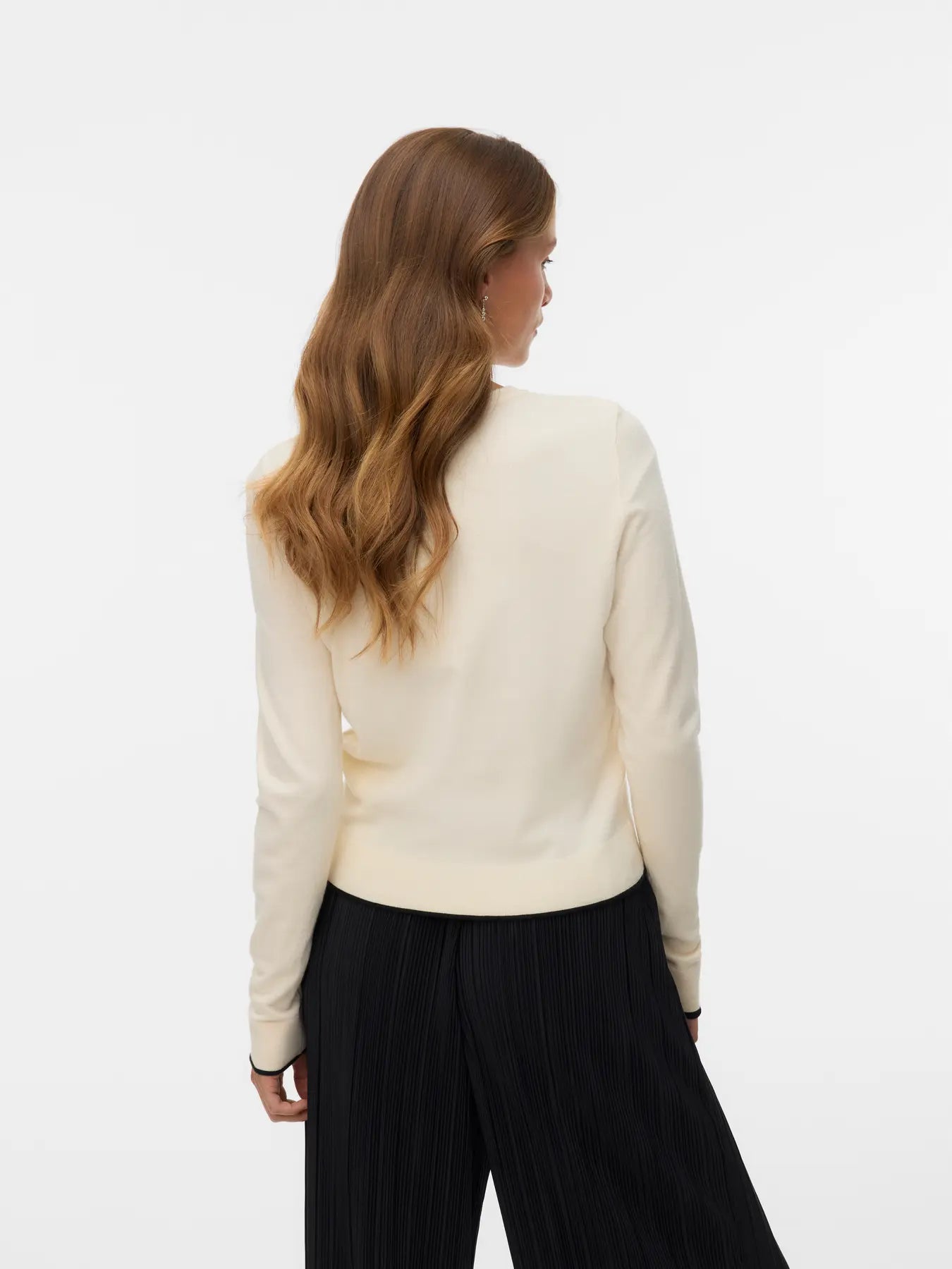 BREEZE O-NECK CARDIGAN - Birch W. Black Contrast