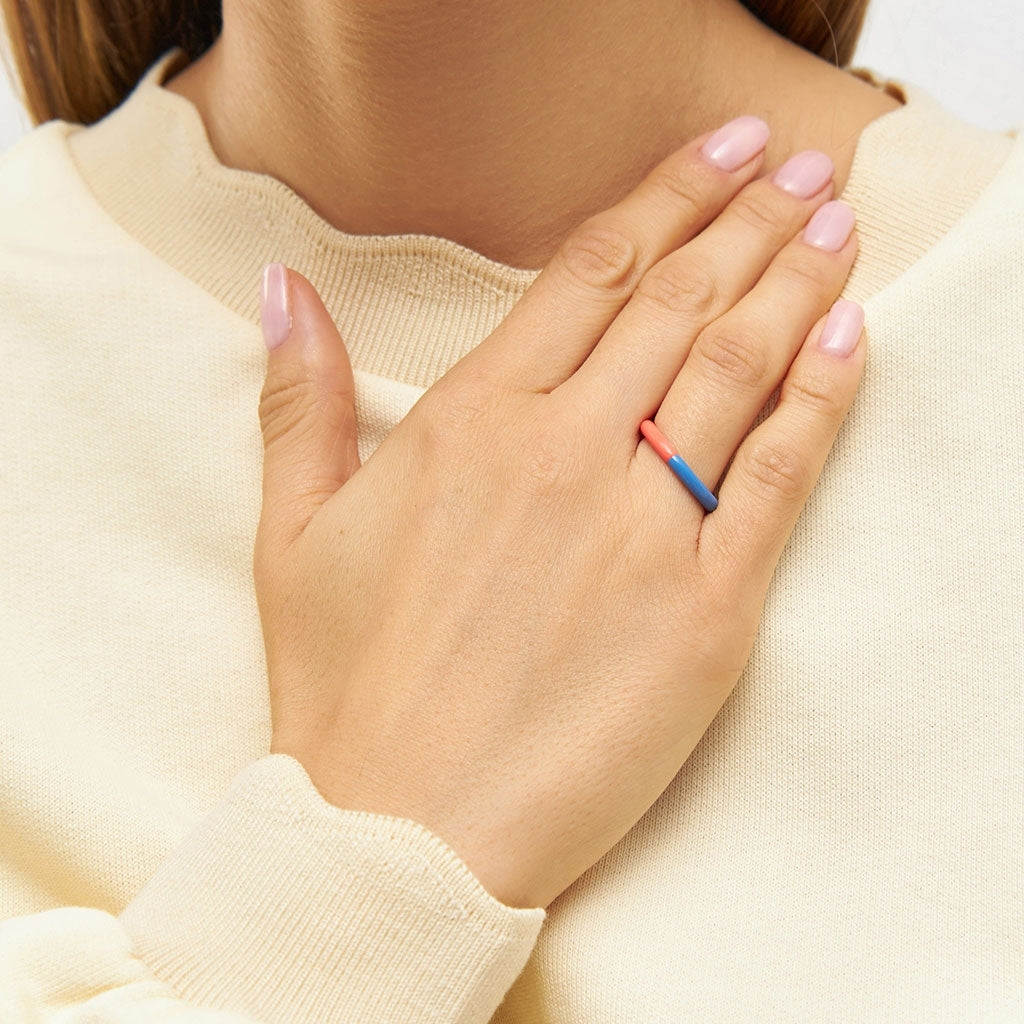 double colour ring coral/blue