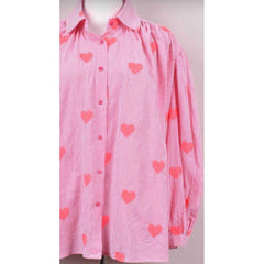 Shirt w. Striped & Embrodery Hearts - Raspberry