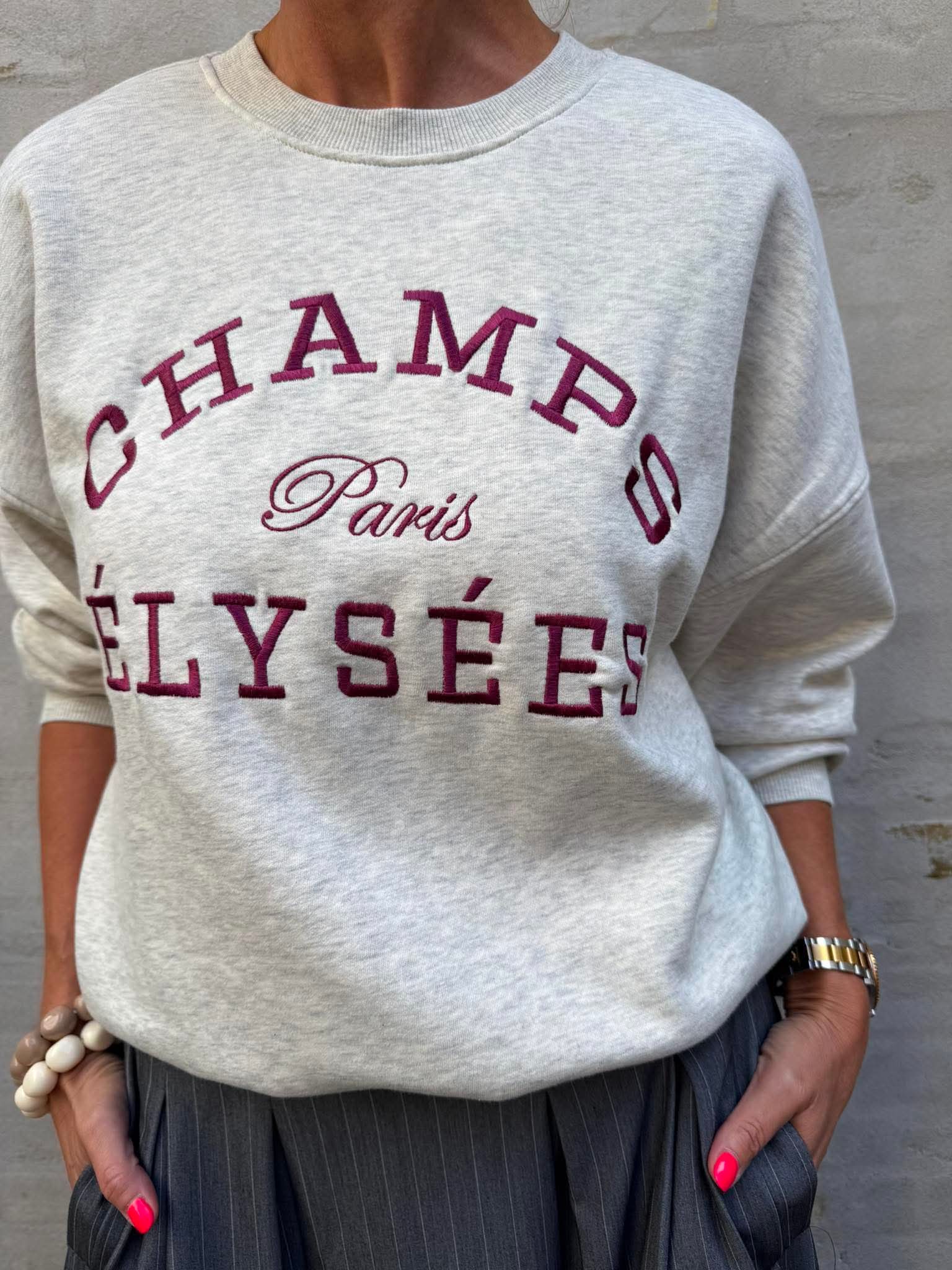 MESA L/S O-NK EMB SWEAT - Oatmeal CHAMPS CABERNET