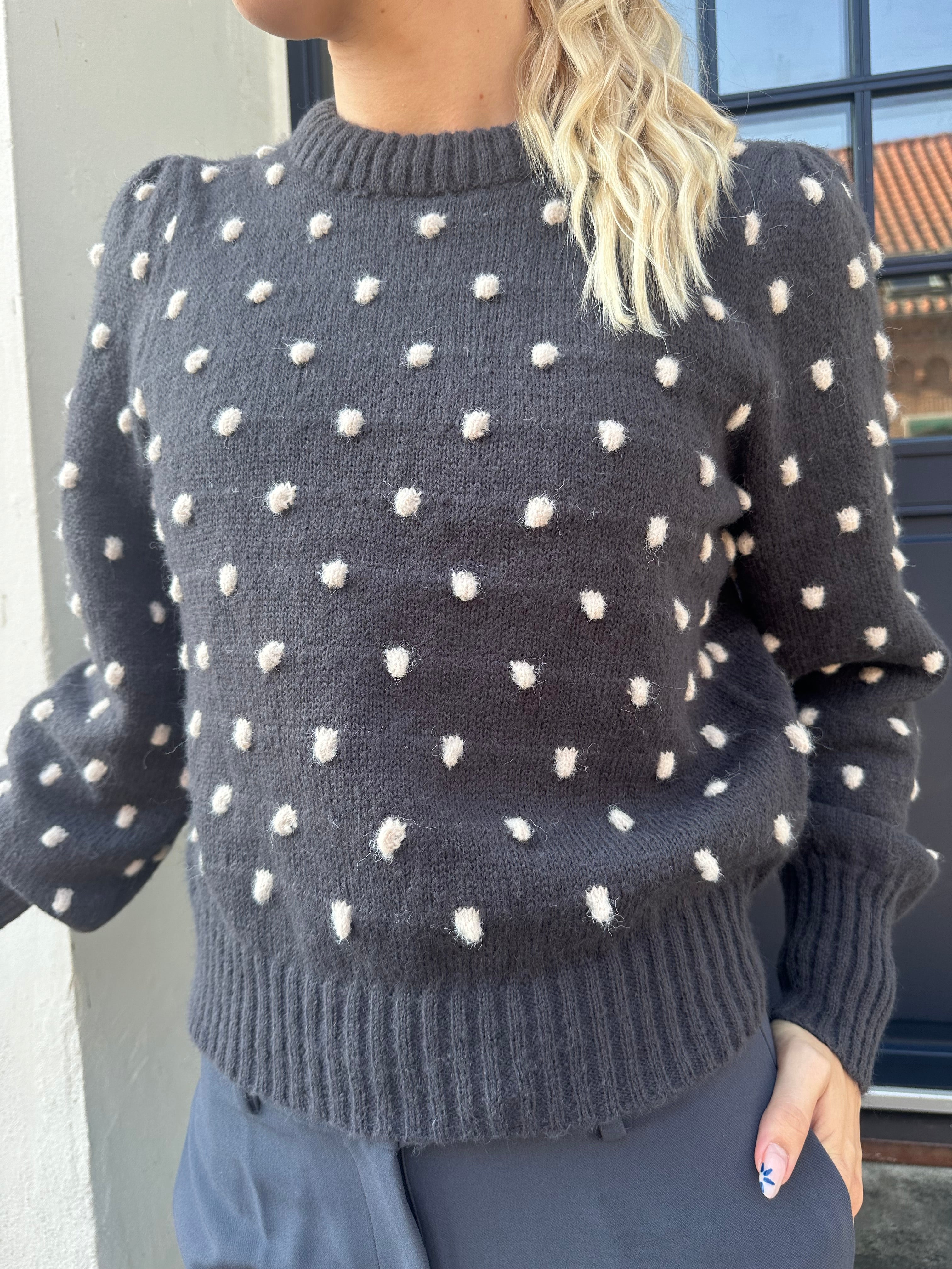 Sigrid life L/S knit dot dark grey melange