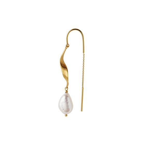 Long twisted earring with baroque pearl