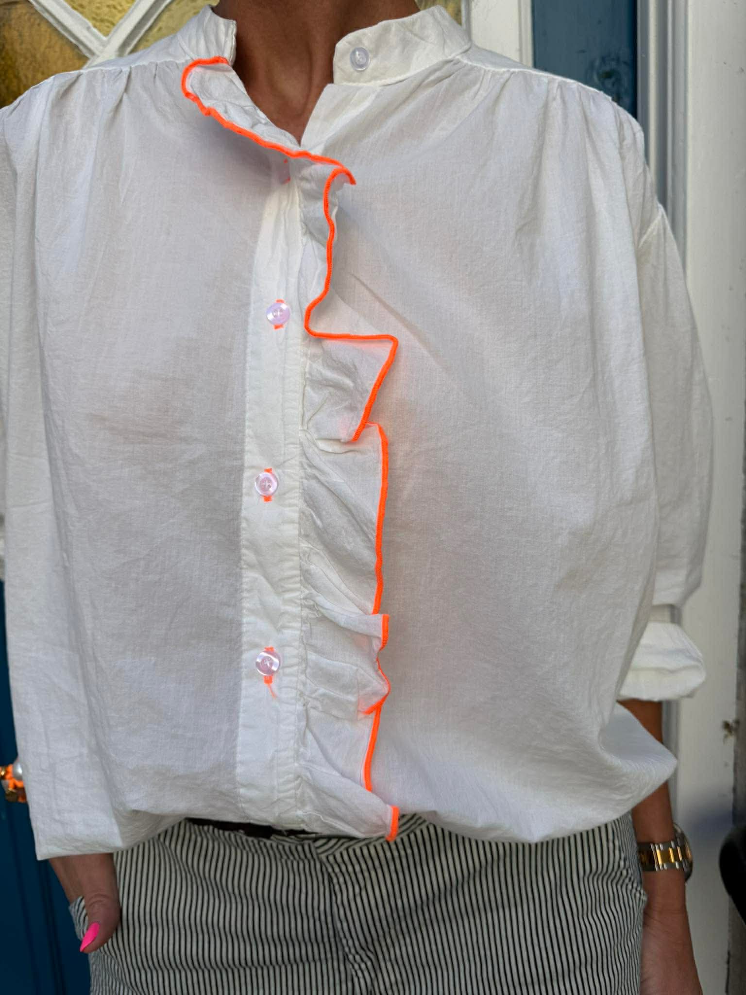 Karmen Shirt - White/Neon Orange