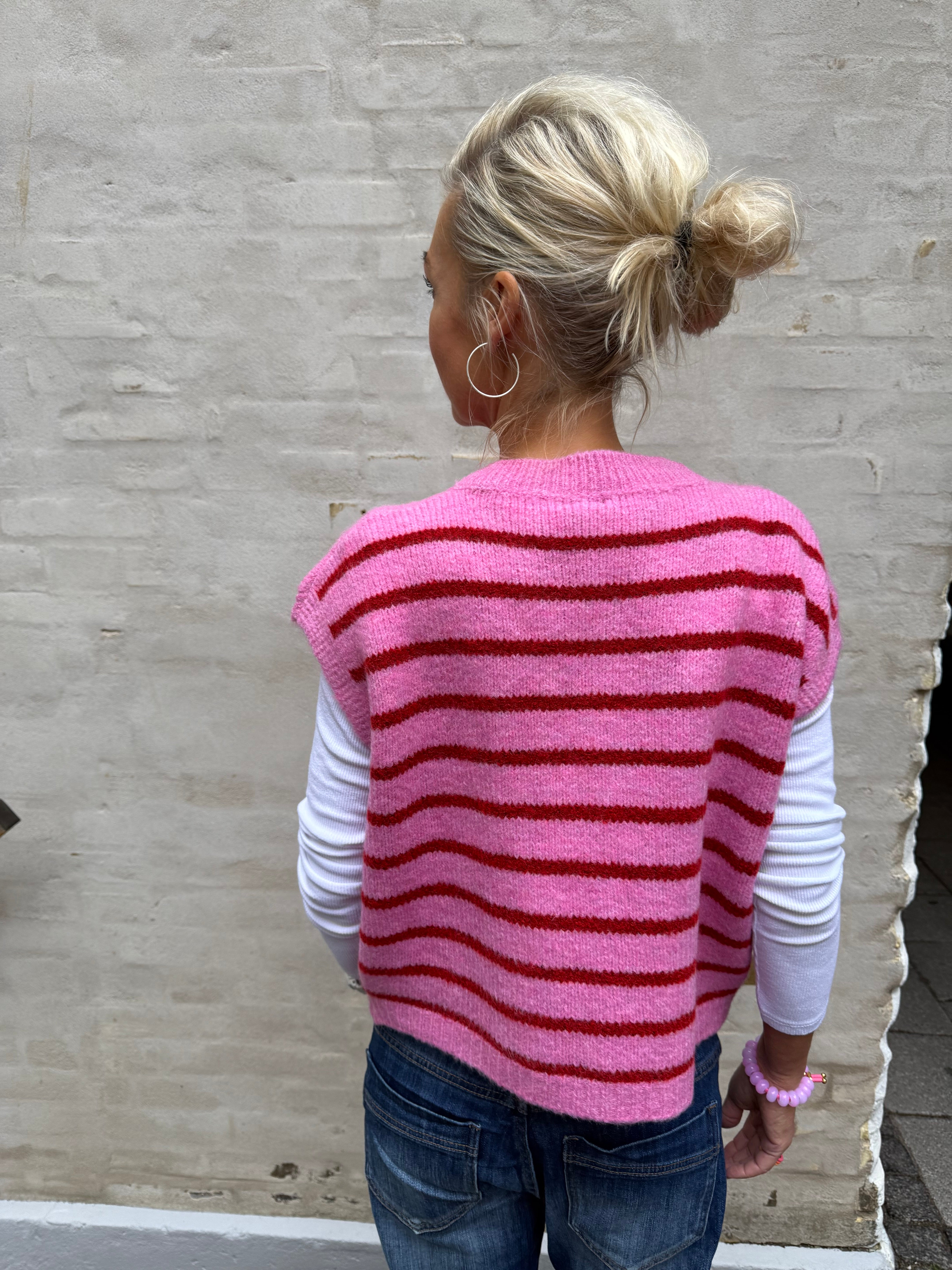 Striped Knit Vest - Burgundy