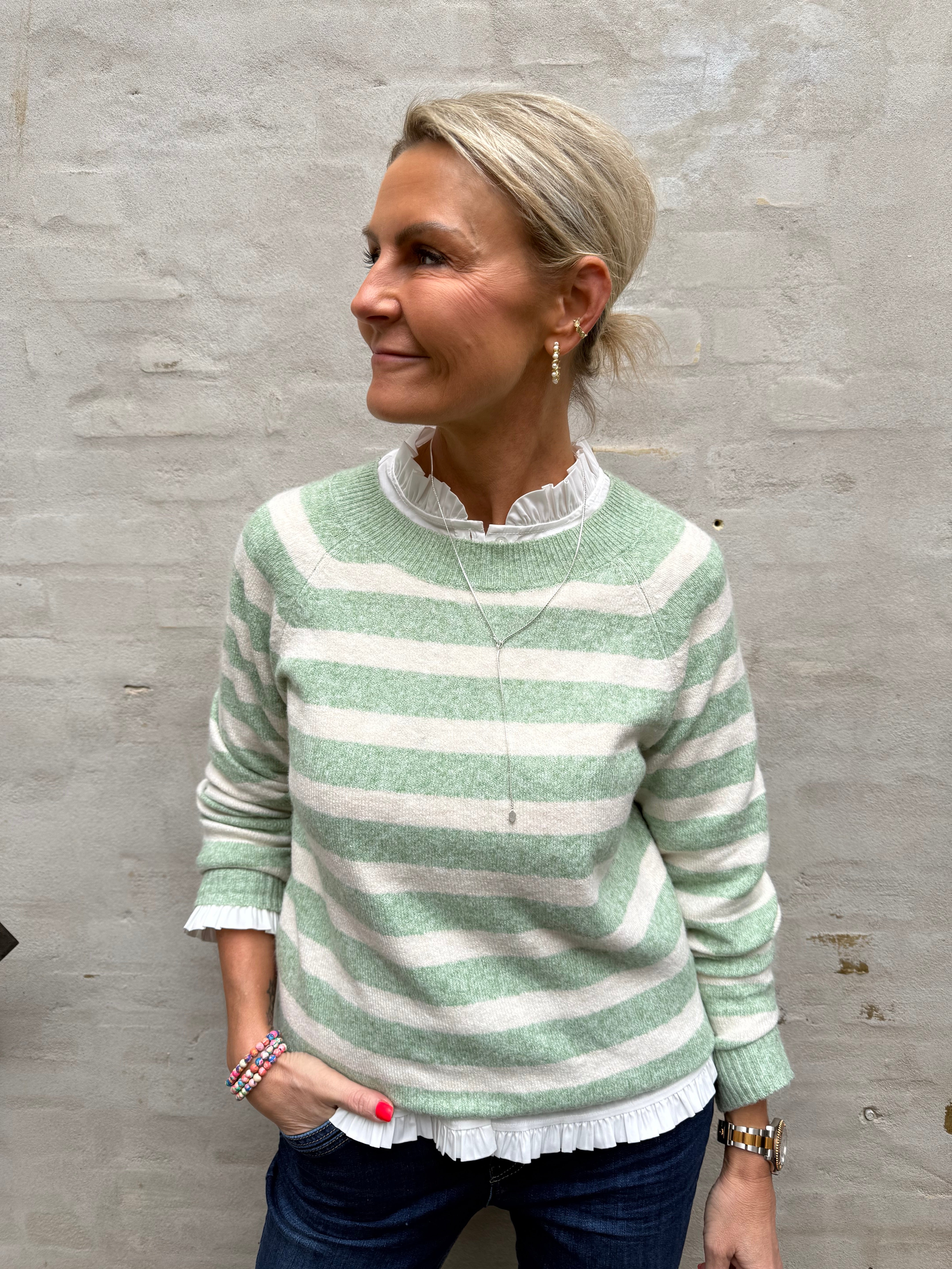 DOFFY O-NECK BLOUSE - Mistletoe/Birch