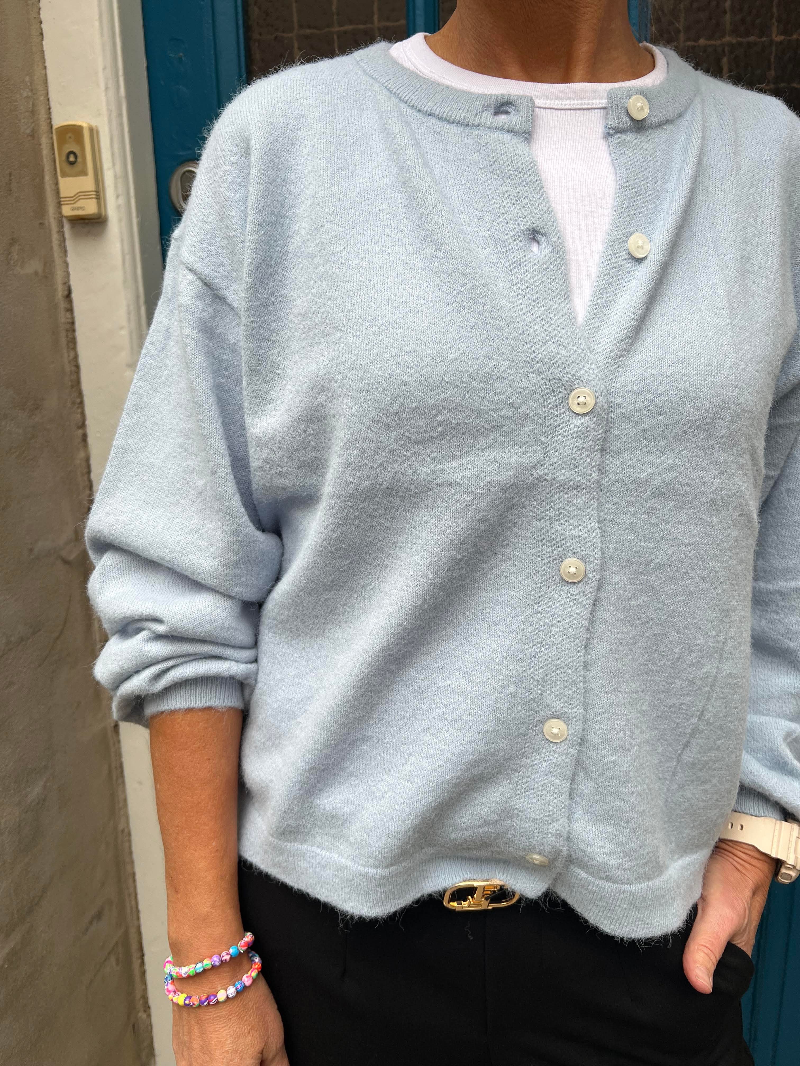 NAOMI LS O-NECK KNIT CARDIGAN - Cashmere Blue MELANGE