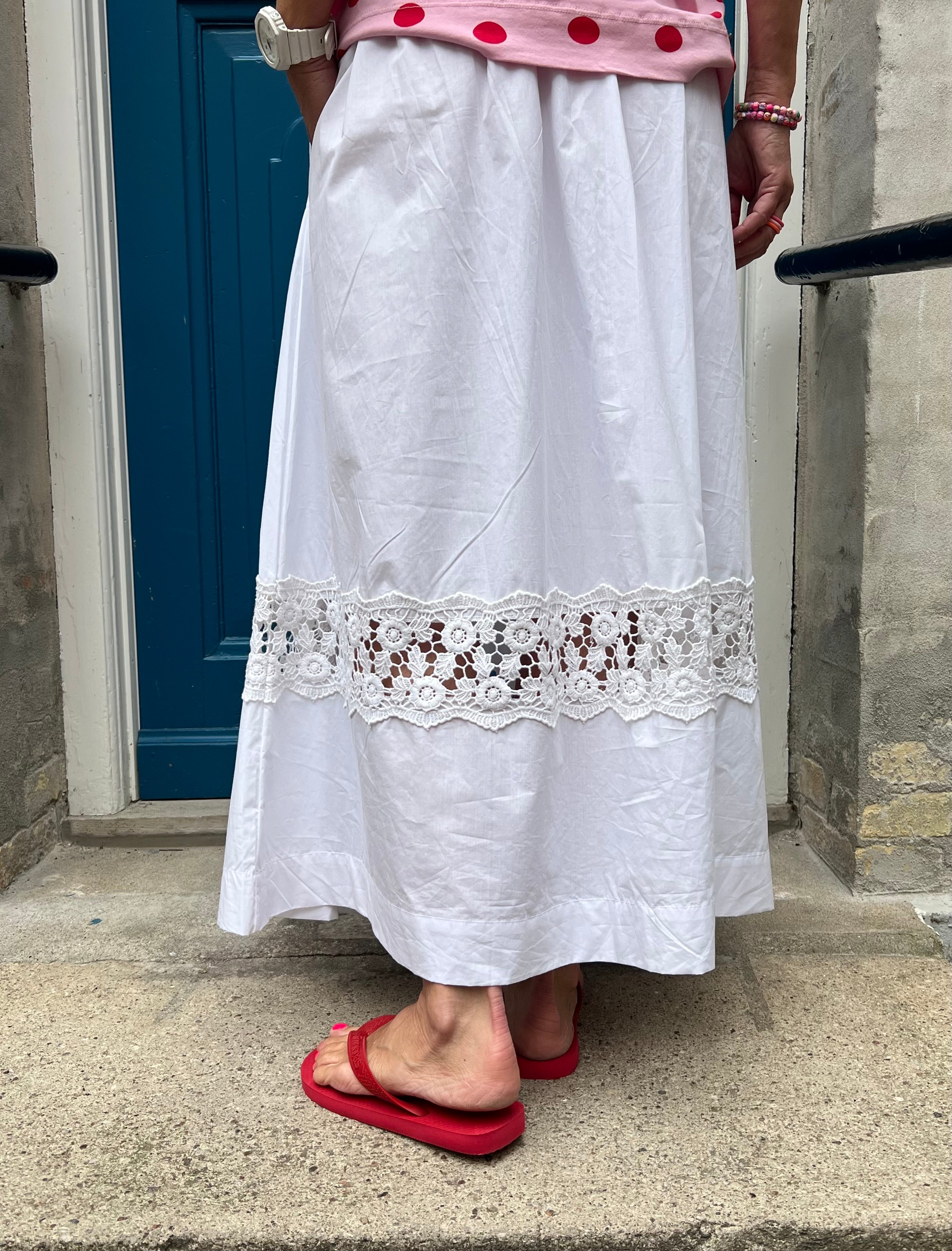 Poplin Lace Skirt - White