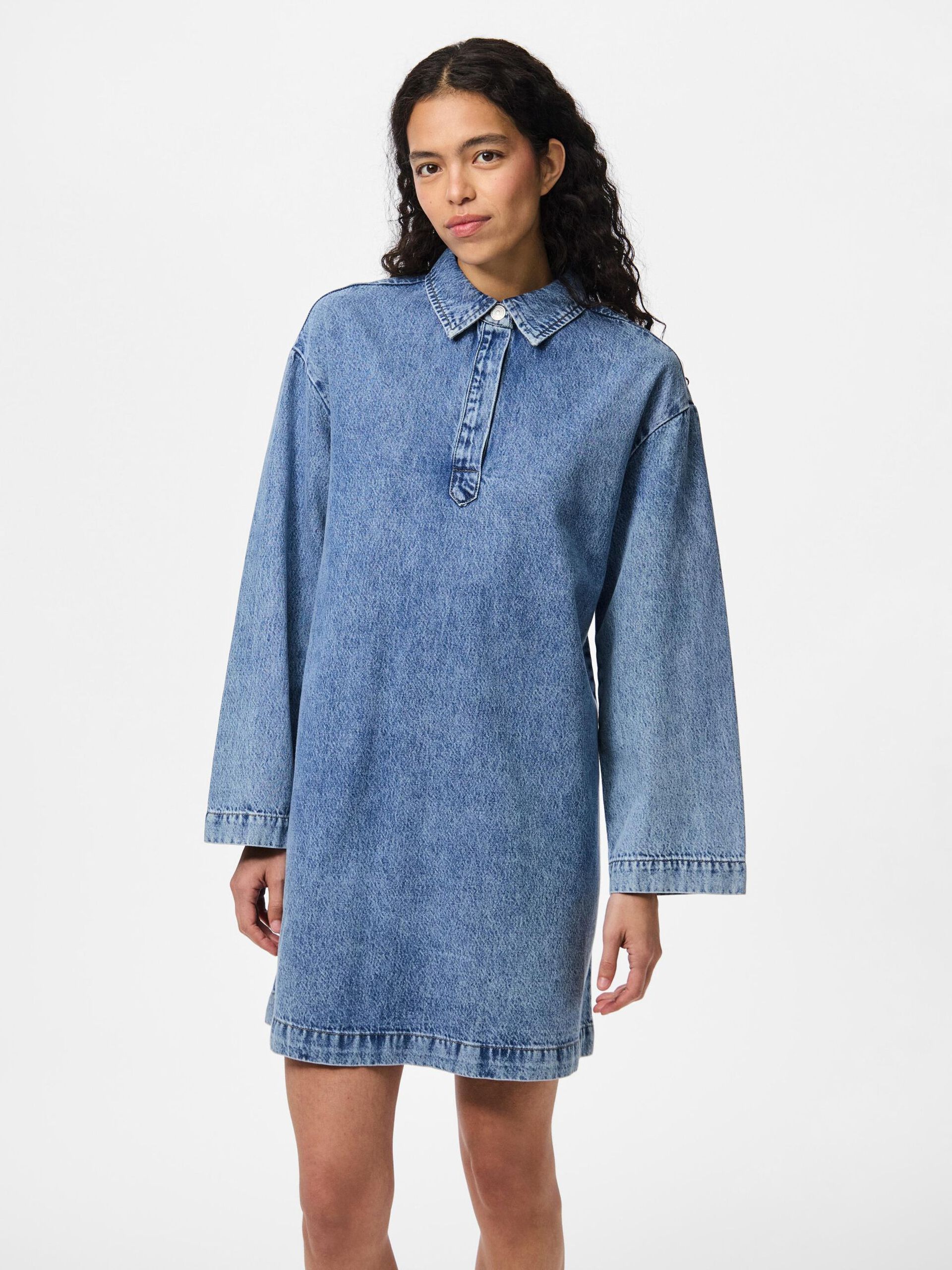 KENYA A-SHAPE DENIM DRESS - Medium Denim Blue