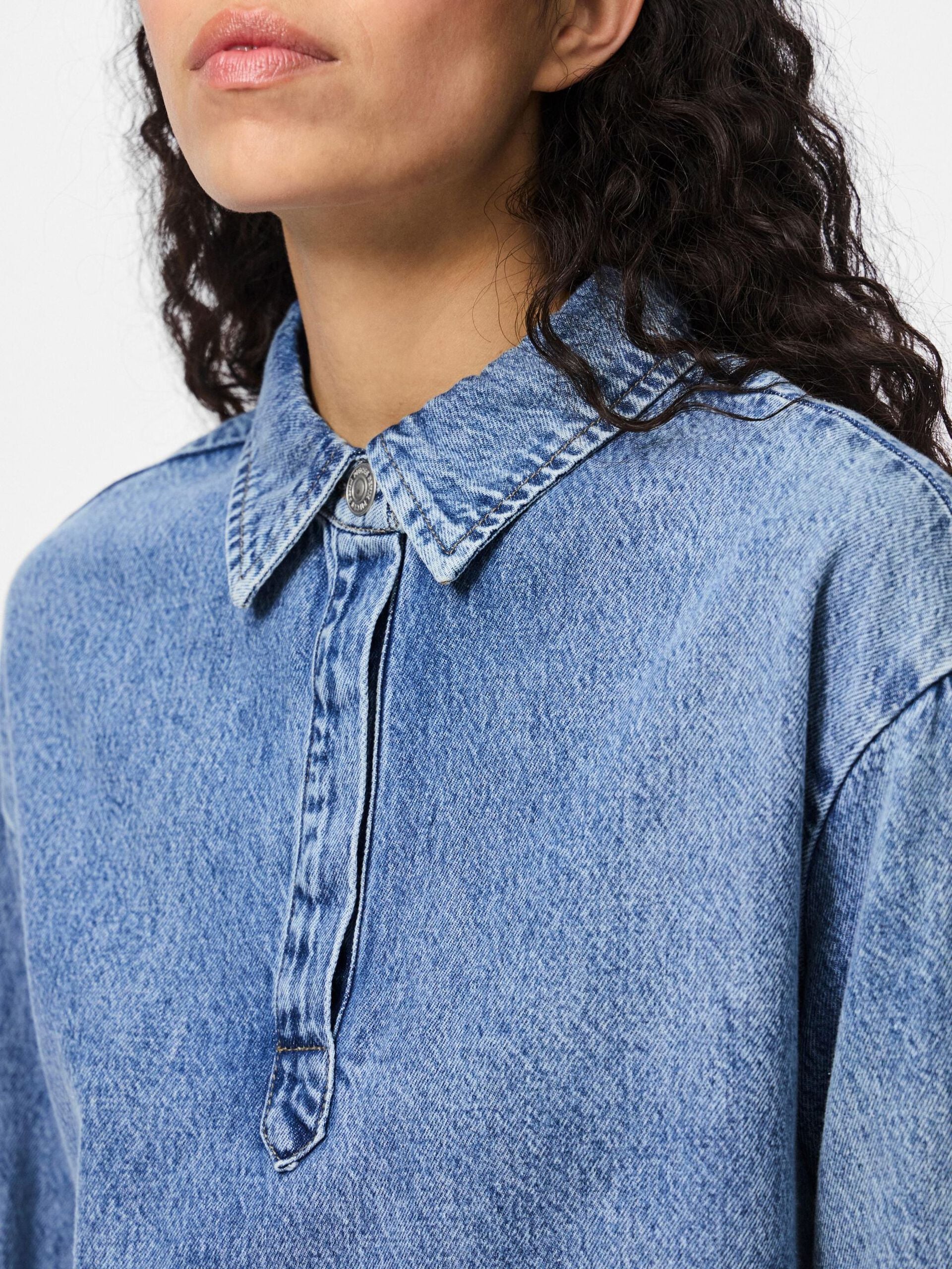 KENYA A-SHAPE DENIM DRESS - Medium Denim Blue