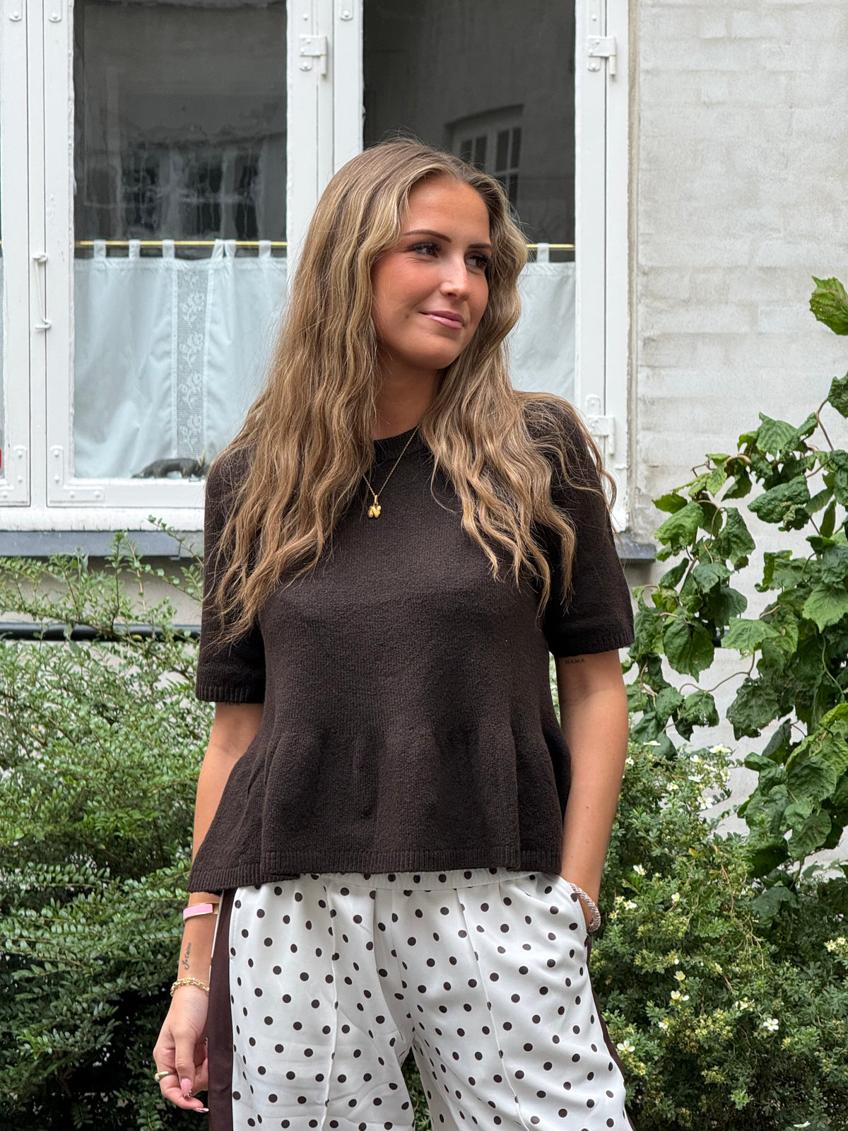 BRILLIANT LIFE S/S ON PEPLUM PULL - Coffee Bean/MELANGE