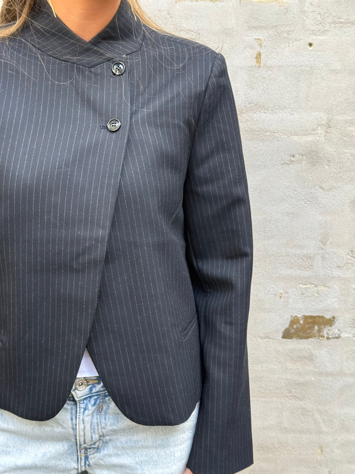 Tiria Slim Pinstripe Blazer - Mörkblå