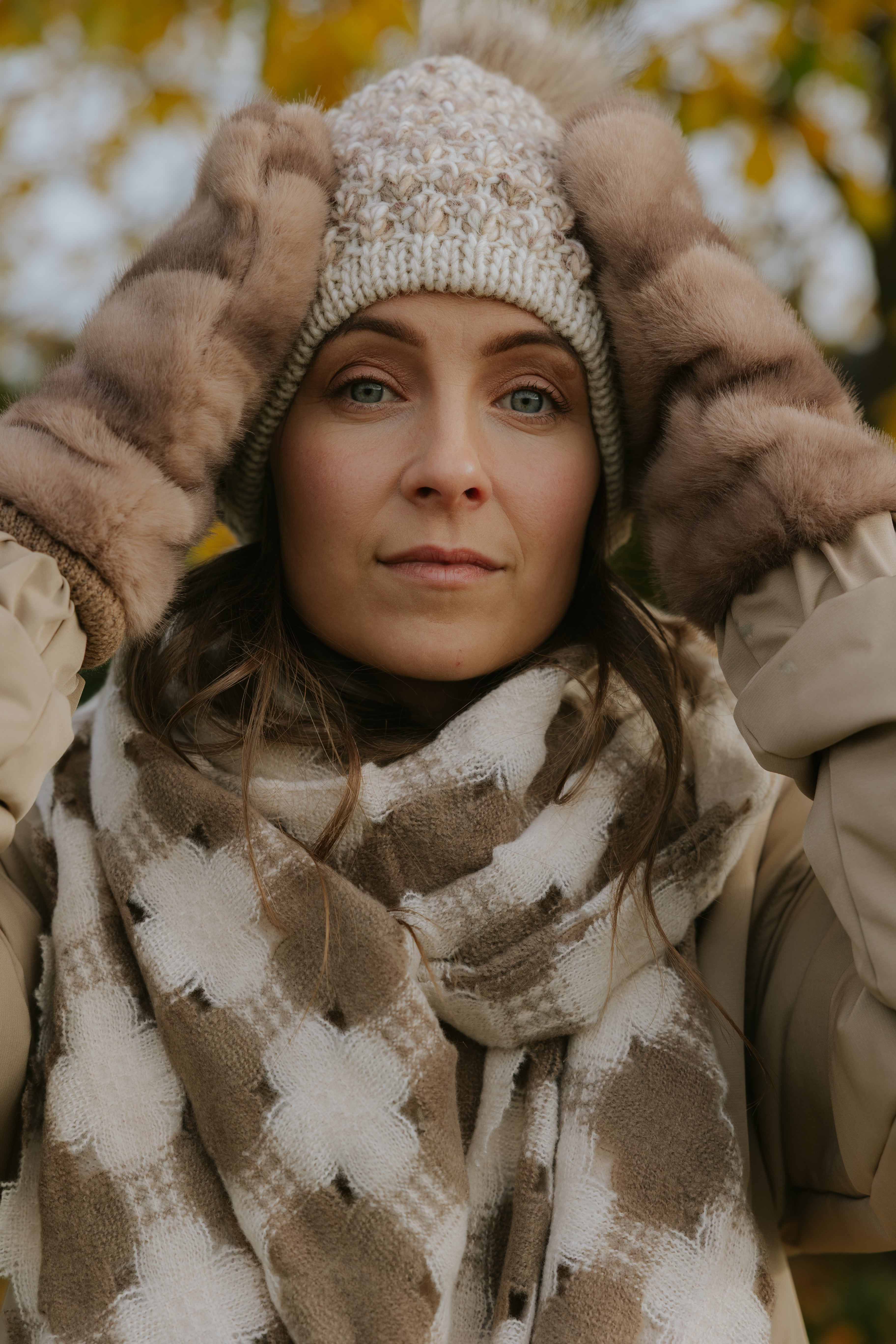 Radha Double Layer Knitted Hat - Beige