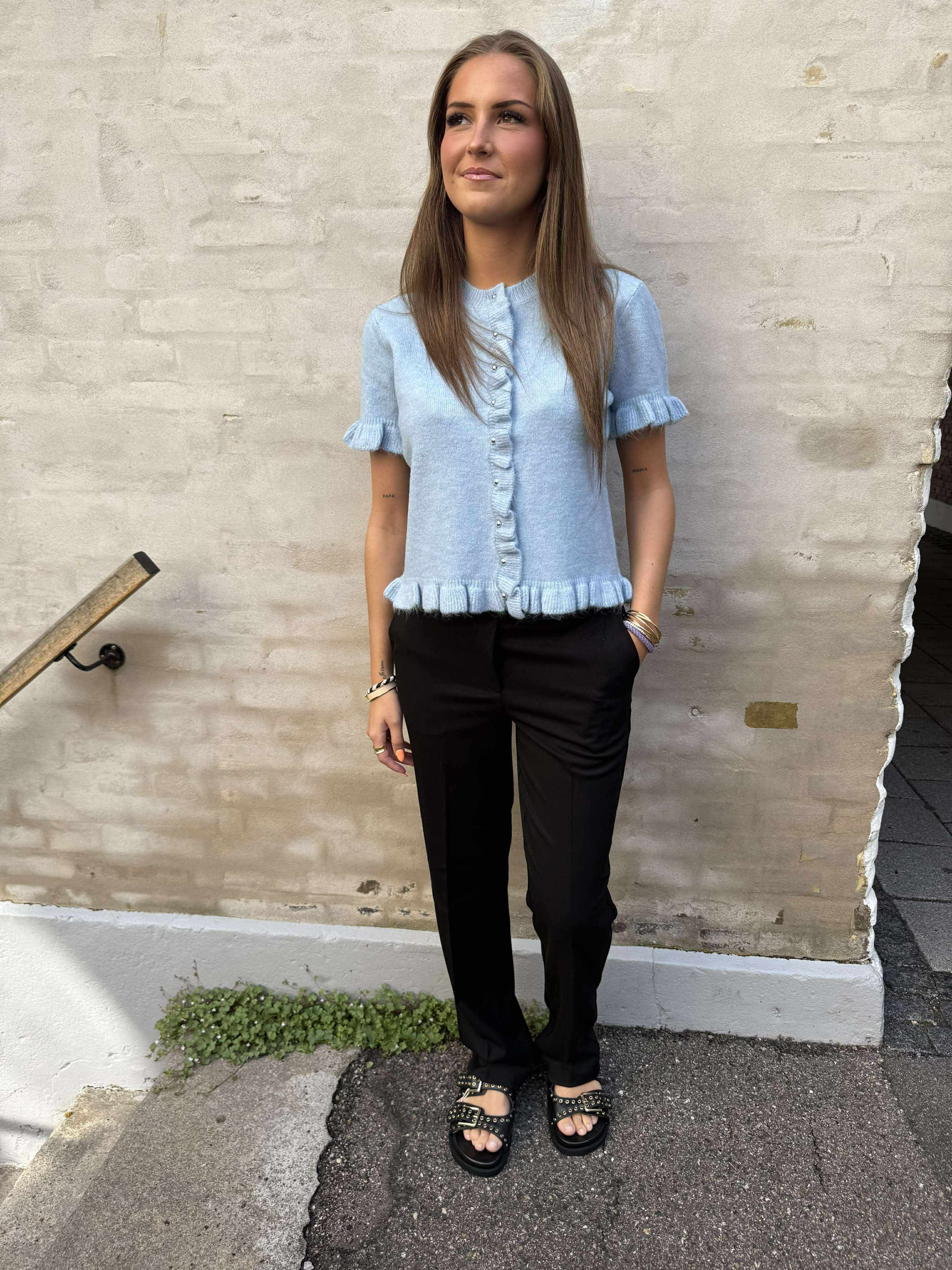 Lydia Frill Knit Cardigan Cashmere Blue