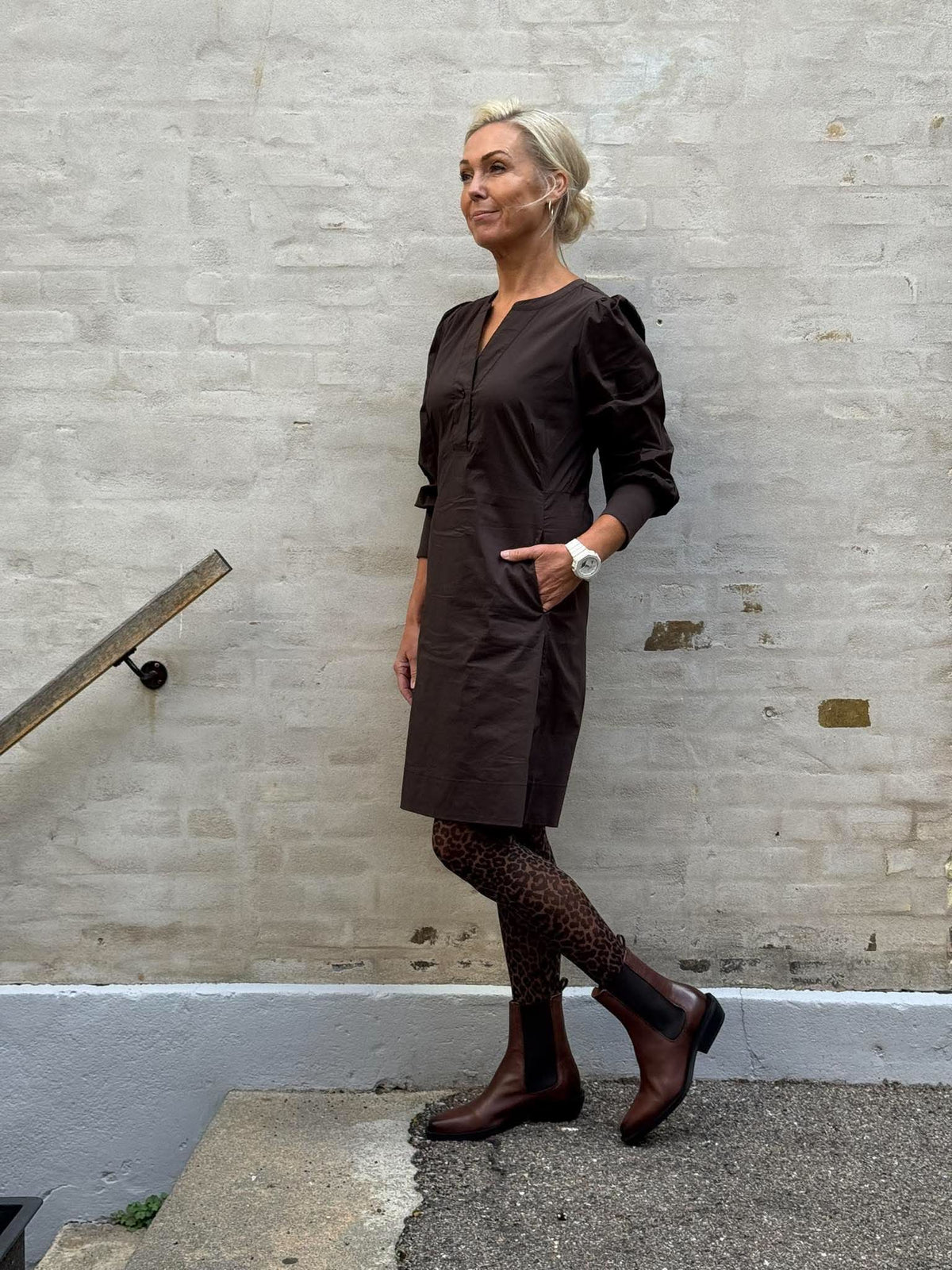 KIEA ANTOINETT 3/4 RIB DRESS - Demitasse