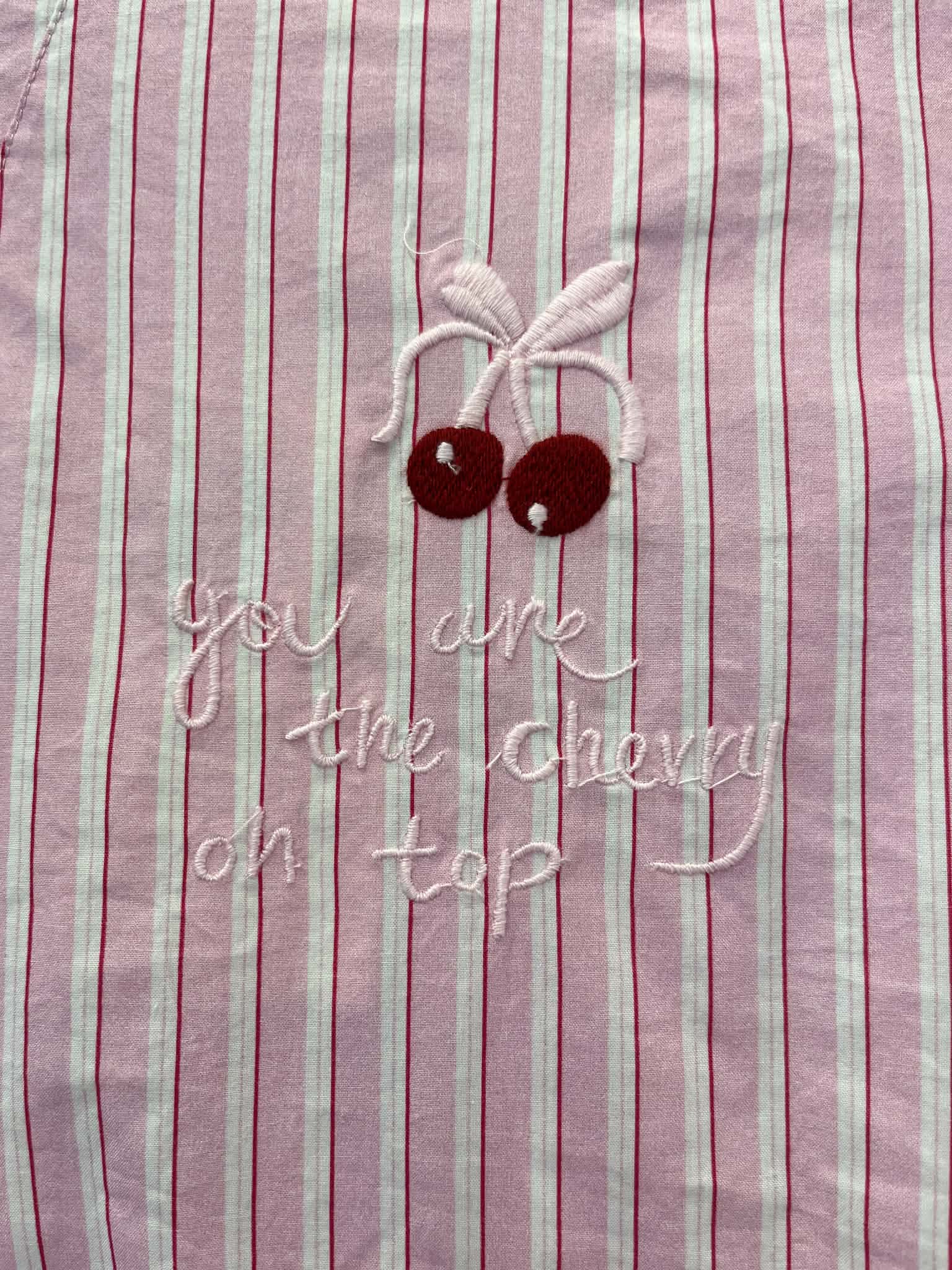 Luna Cherry Shirt - Light Pink Stripe
