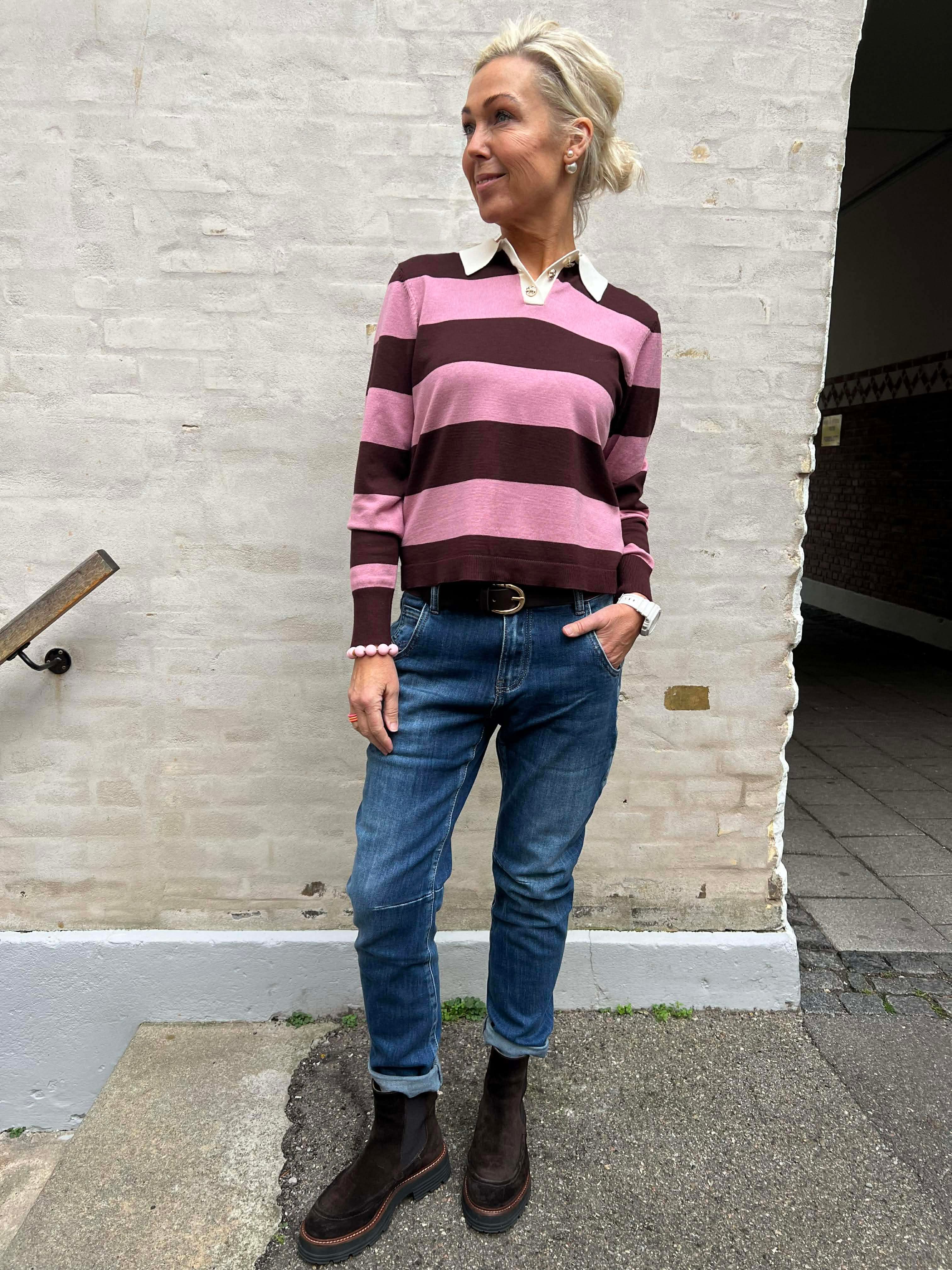 NAIMA LS POLO PULLOVER - Chicory Coffee W. lilas