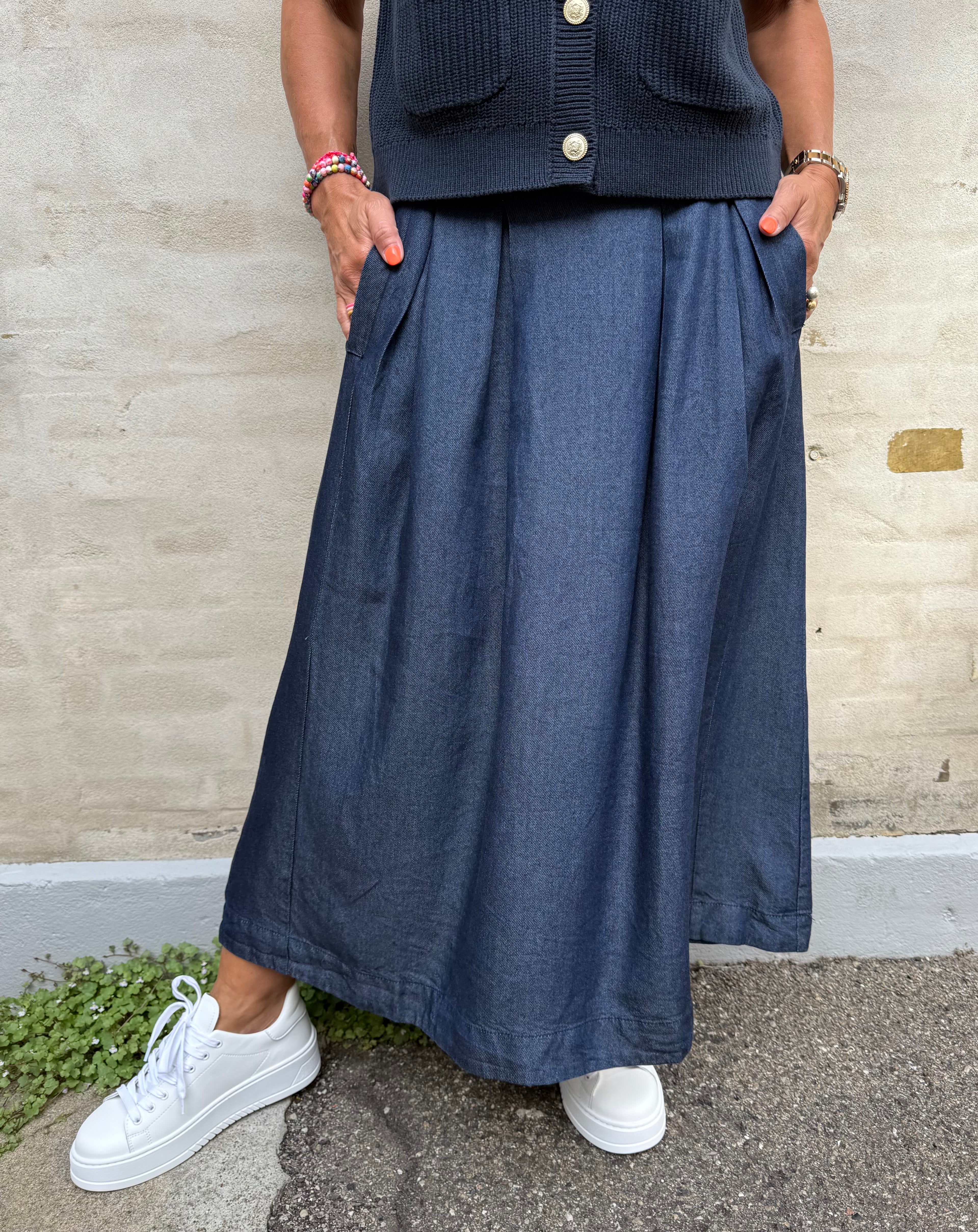 Anya Denim Pleat Skirt - Dark Denim