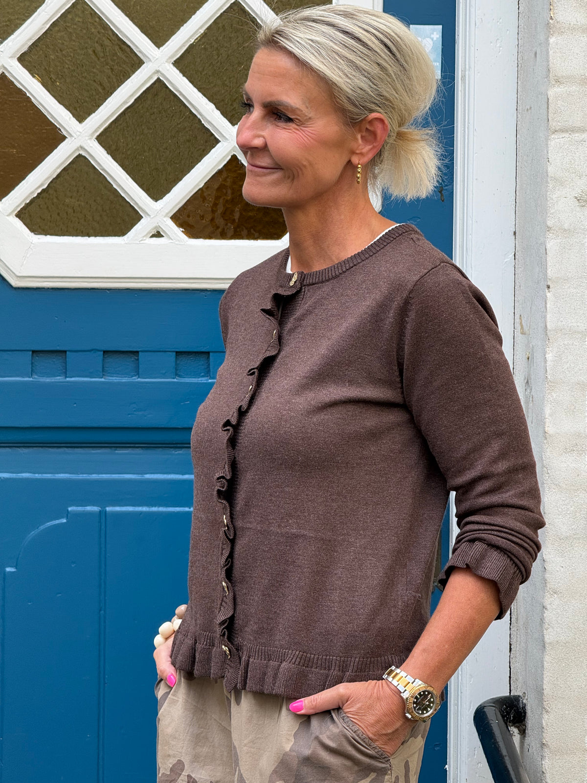 Clare Annemarie Frill Cardigan - Coffee Bean Melange