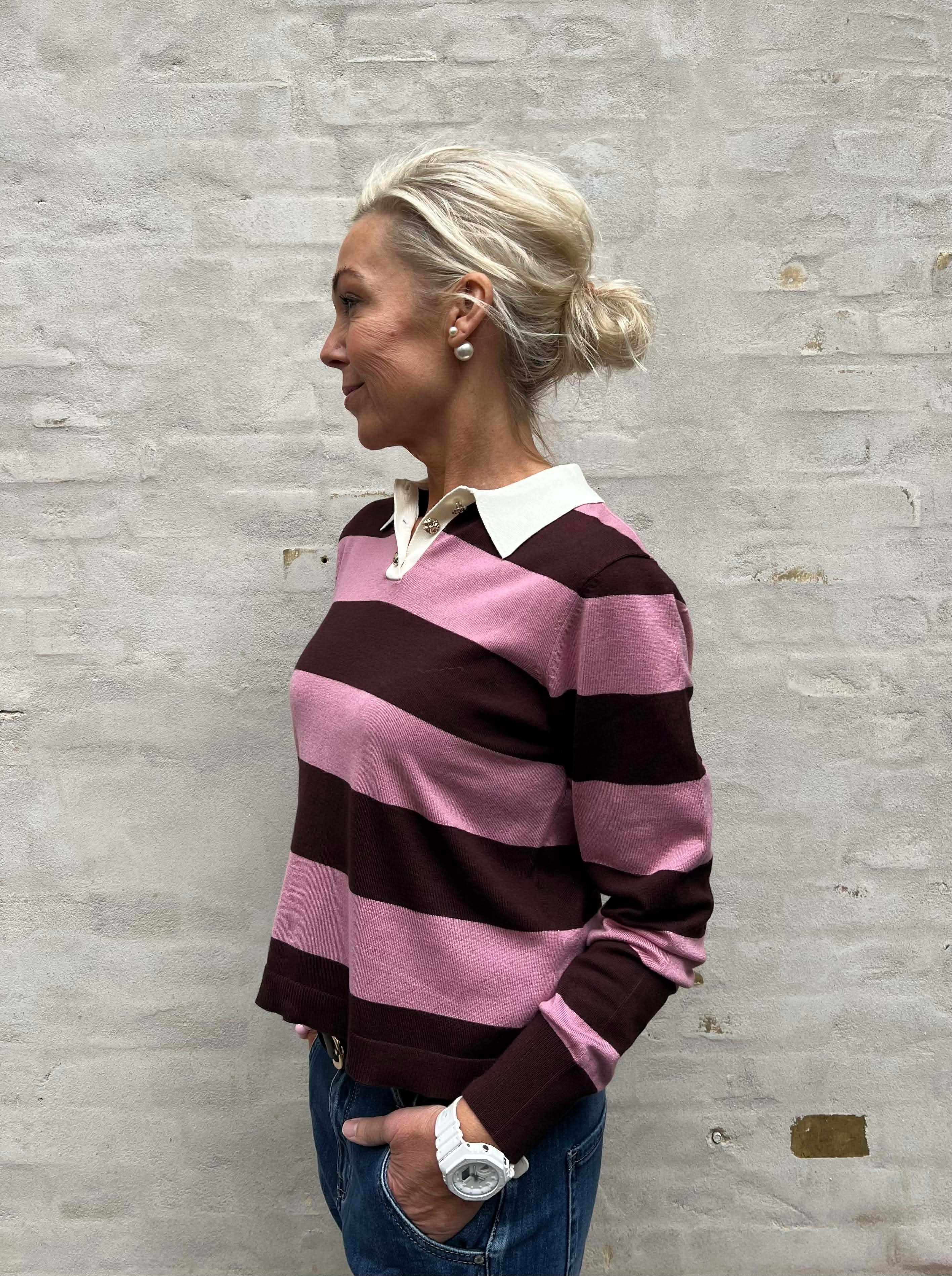 NAIMA LS POLO PULLOVER - Chicory Coffee W. lilas