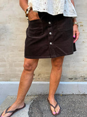 SHIRAZ CORDUROY SKIRT - Chocolate Brown
