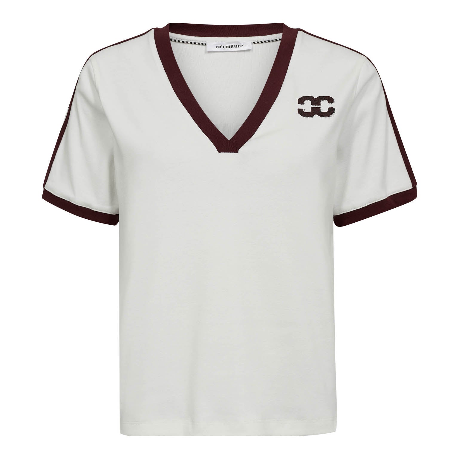 Edge Stripe V-Tee - OffWhite WineRed