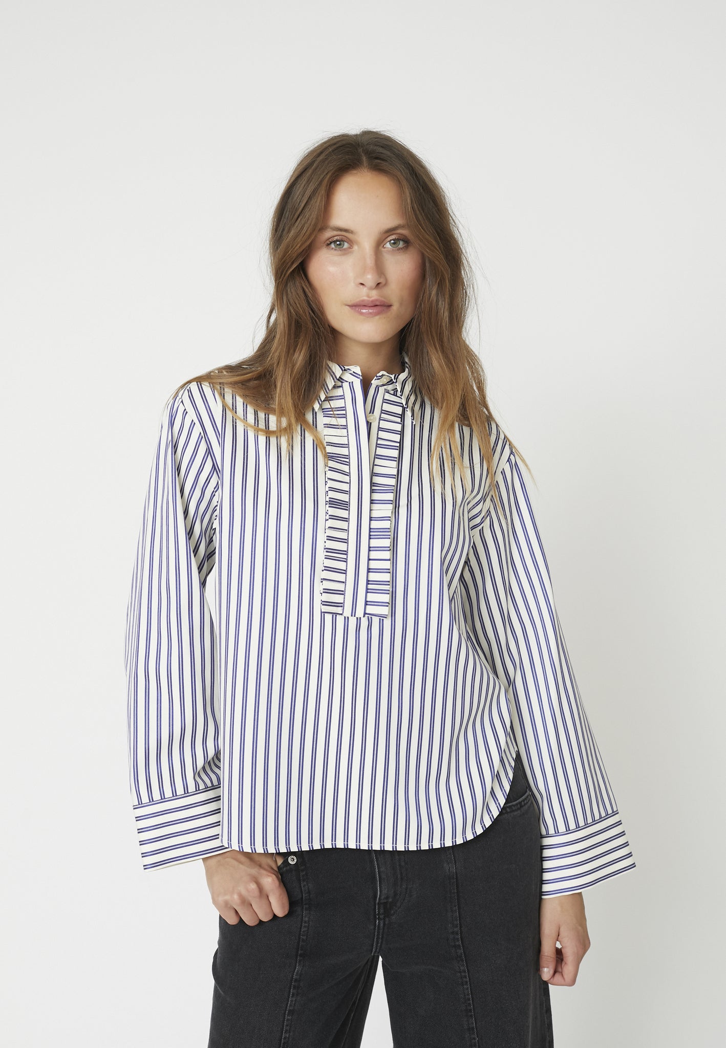 Samson Stripe Frill Shirt - Navy