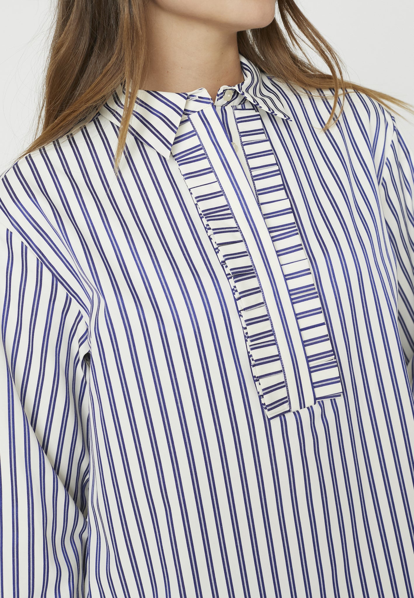 Samson Stripe Frill Shirt - Navy