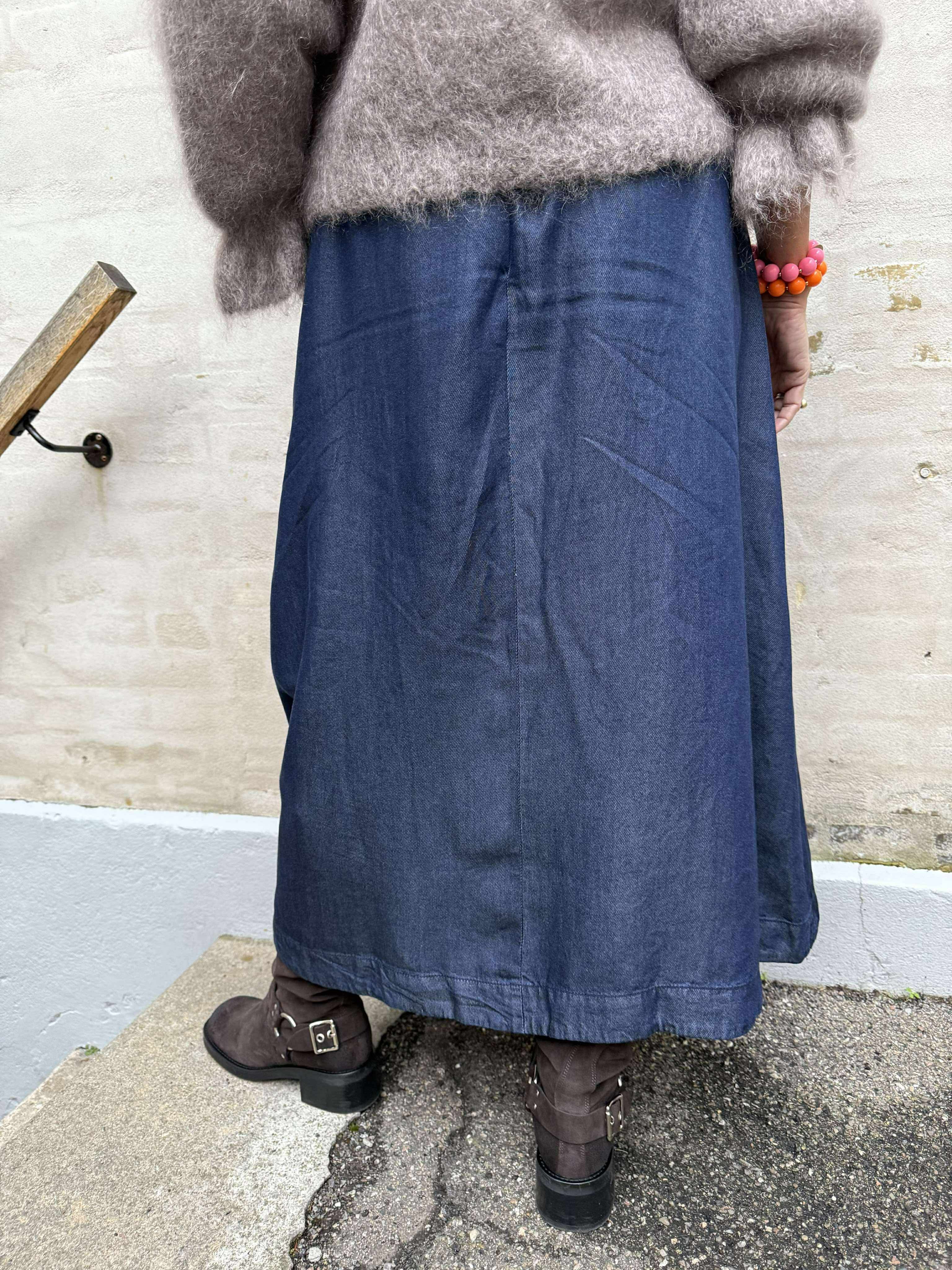 Anya Denim Pleat Skirt - Navy Denim