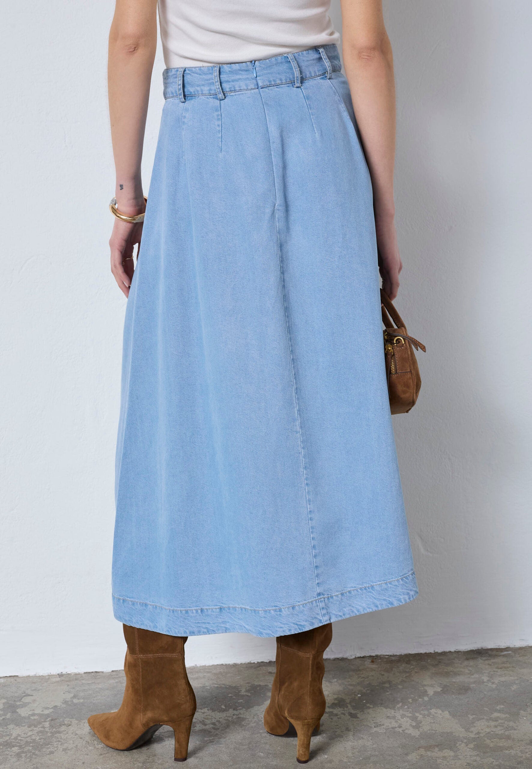 Tilly CC Anya Pleat Skirt - Fade Denim
