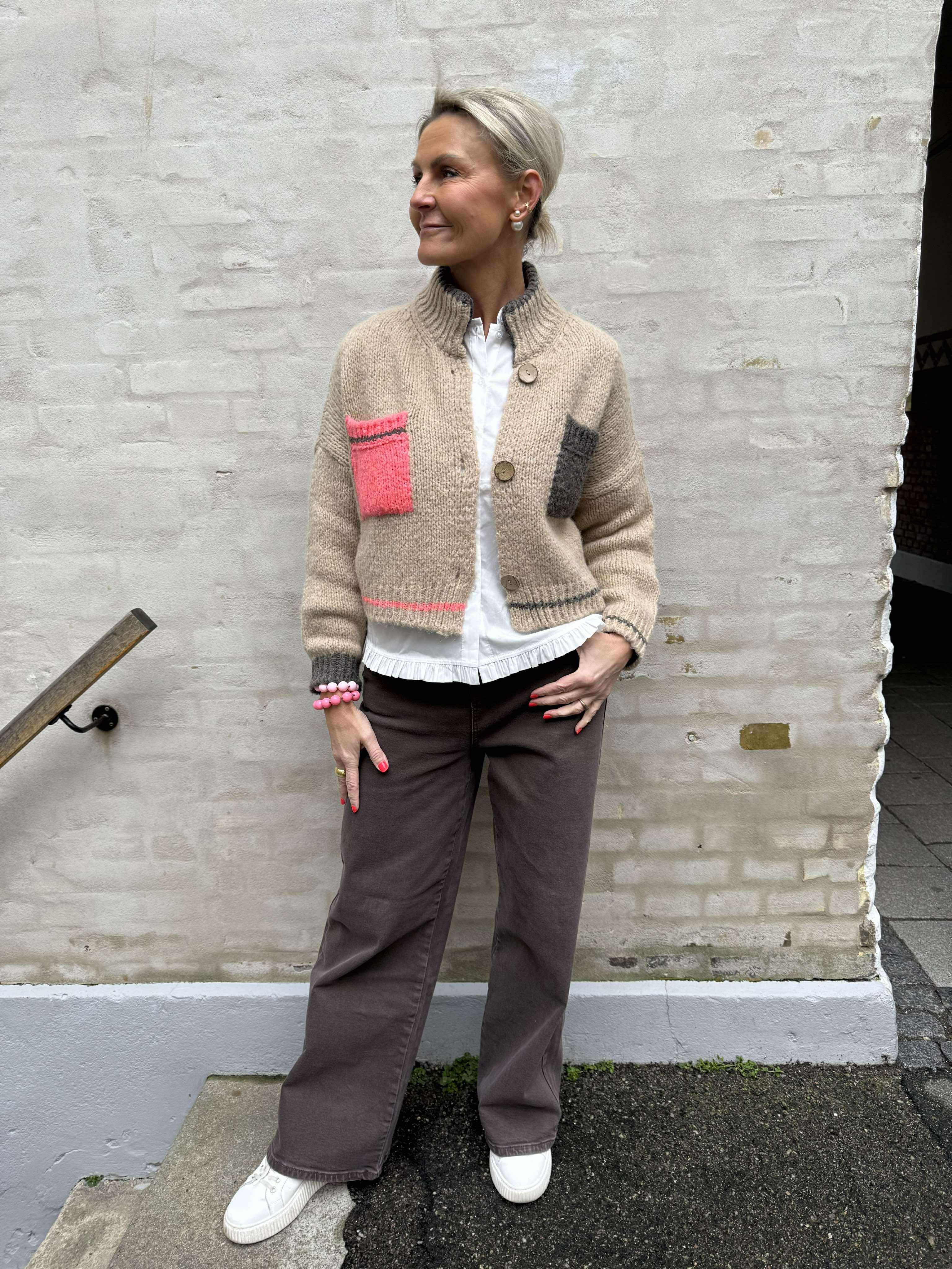 Marcella Knit Cardigan - Beige/Coral