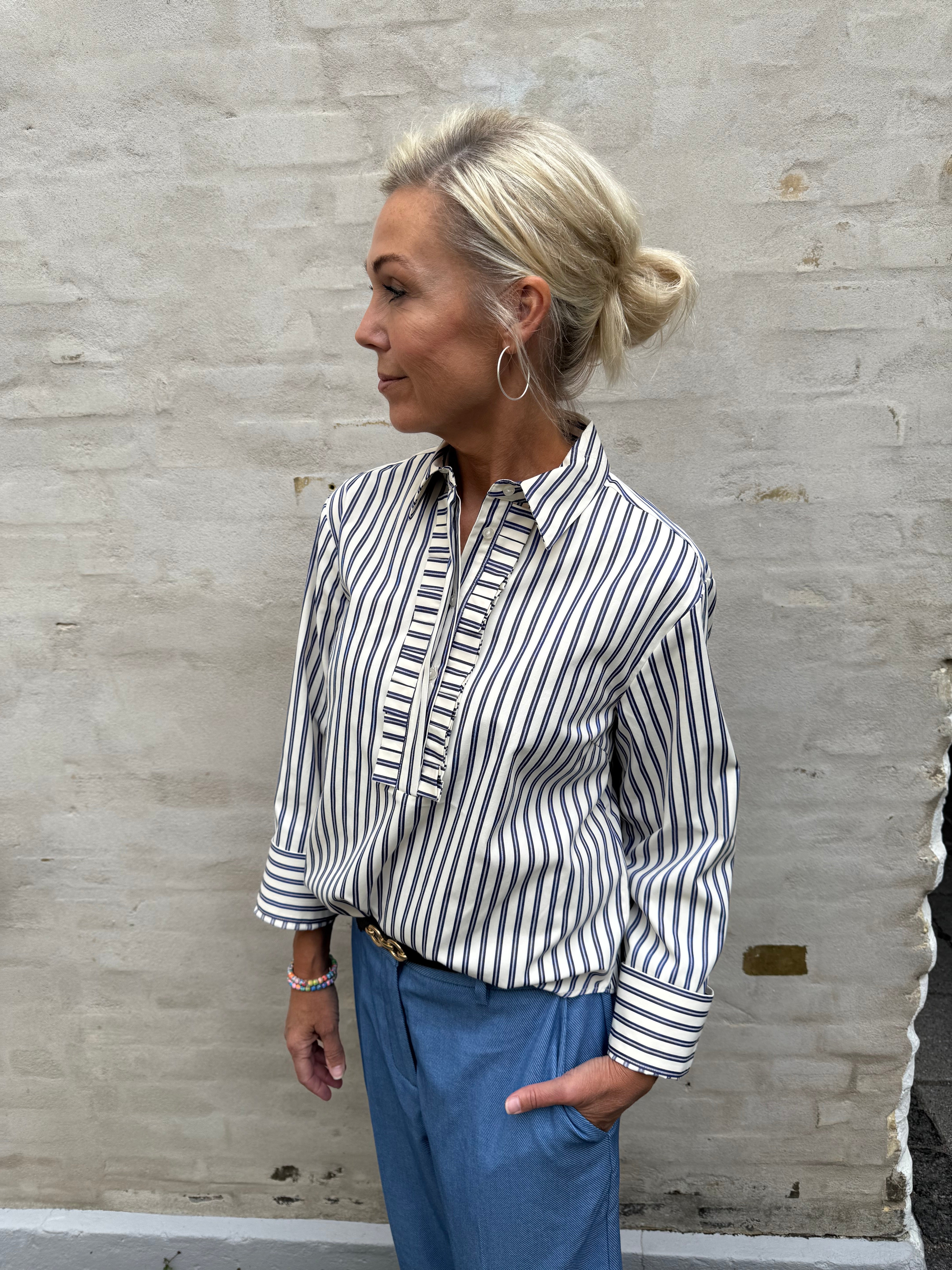 Samson Stripe Frill Shirt - Navy