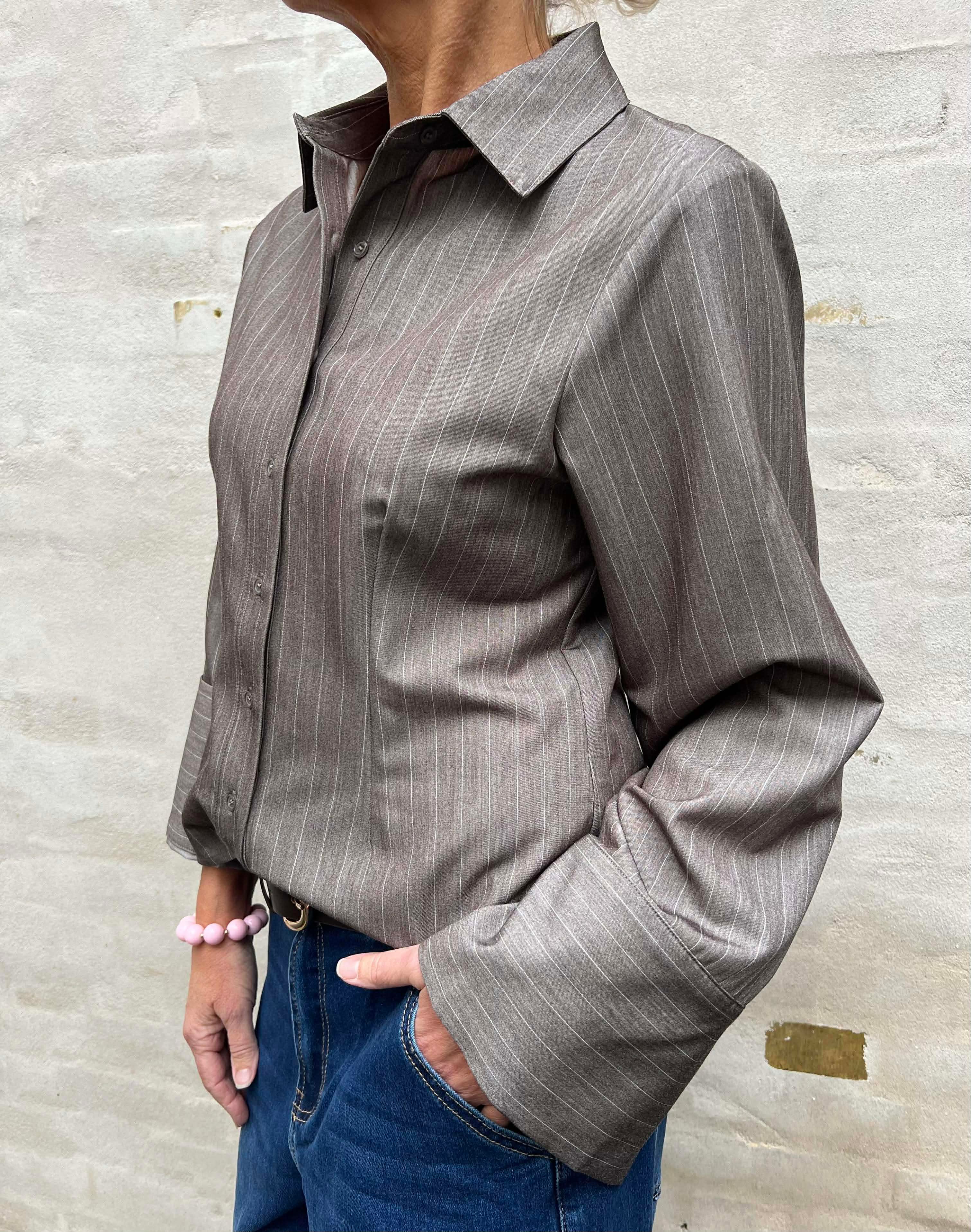 Rosa Pinstripe Melange Shirt - Dusty Brown