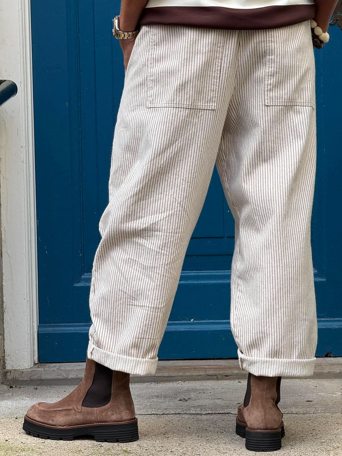 Paola Striped Pants - Off White/Light Beige