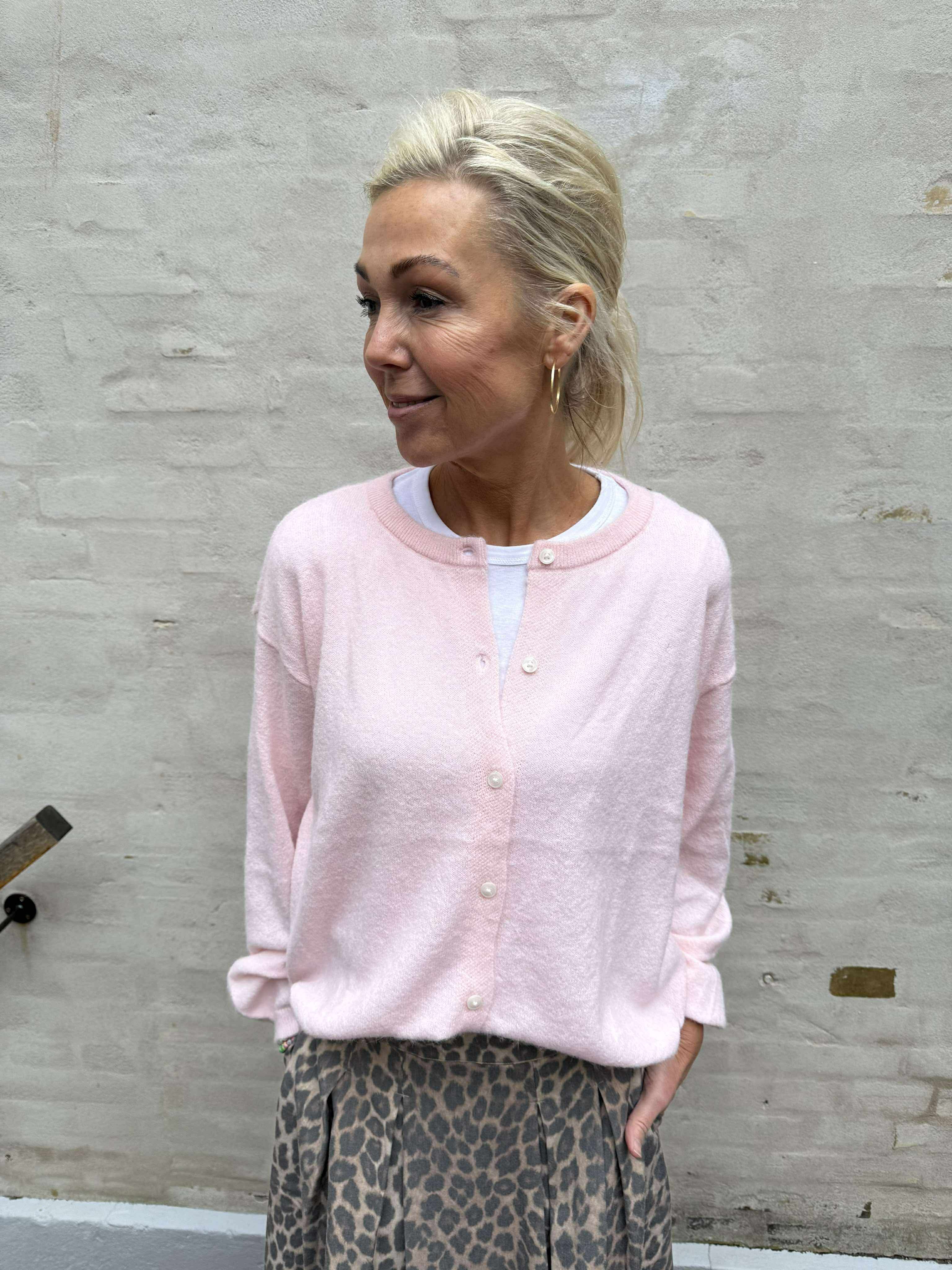 NAOMI LS O-NECK KNIT CARDIGAN - Roseate Spoonbill MELANGE