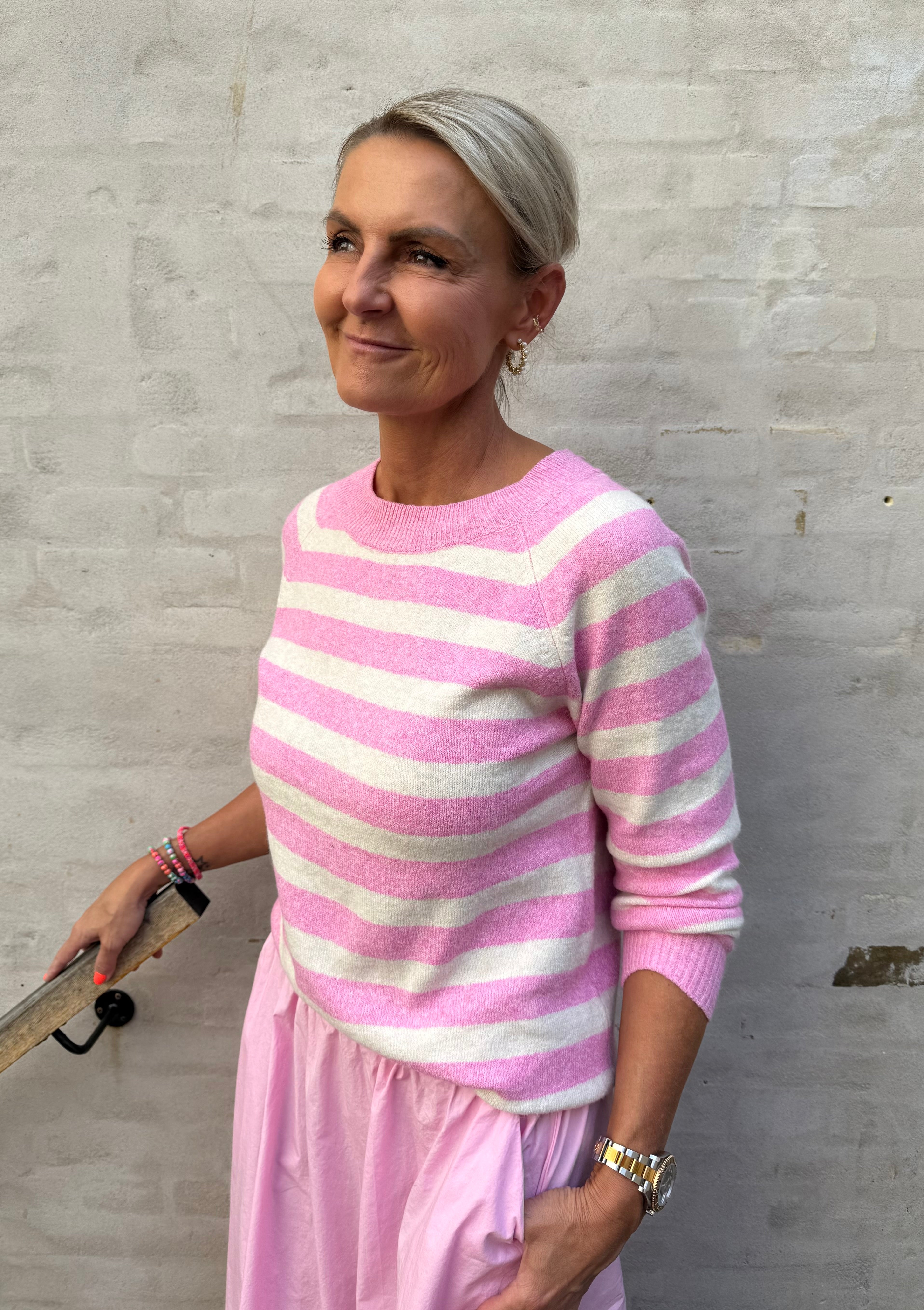 DOFFY O-NECK BLOUSE - Fuchsia Pink/BIRCH