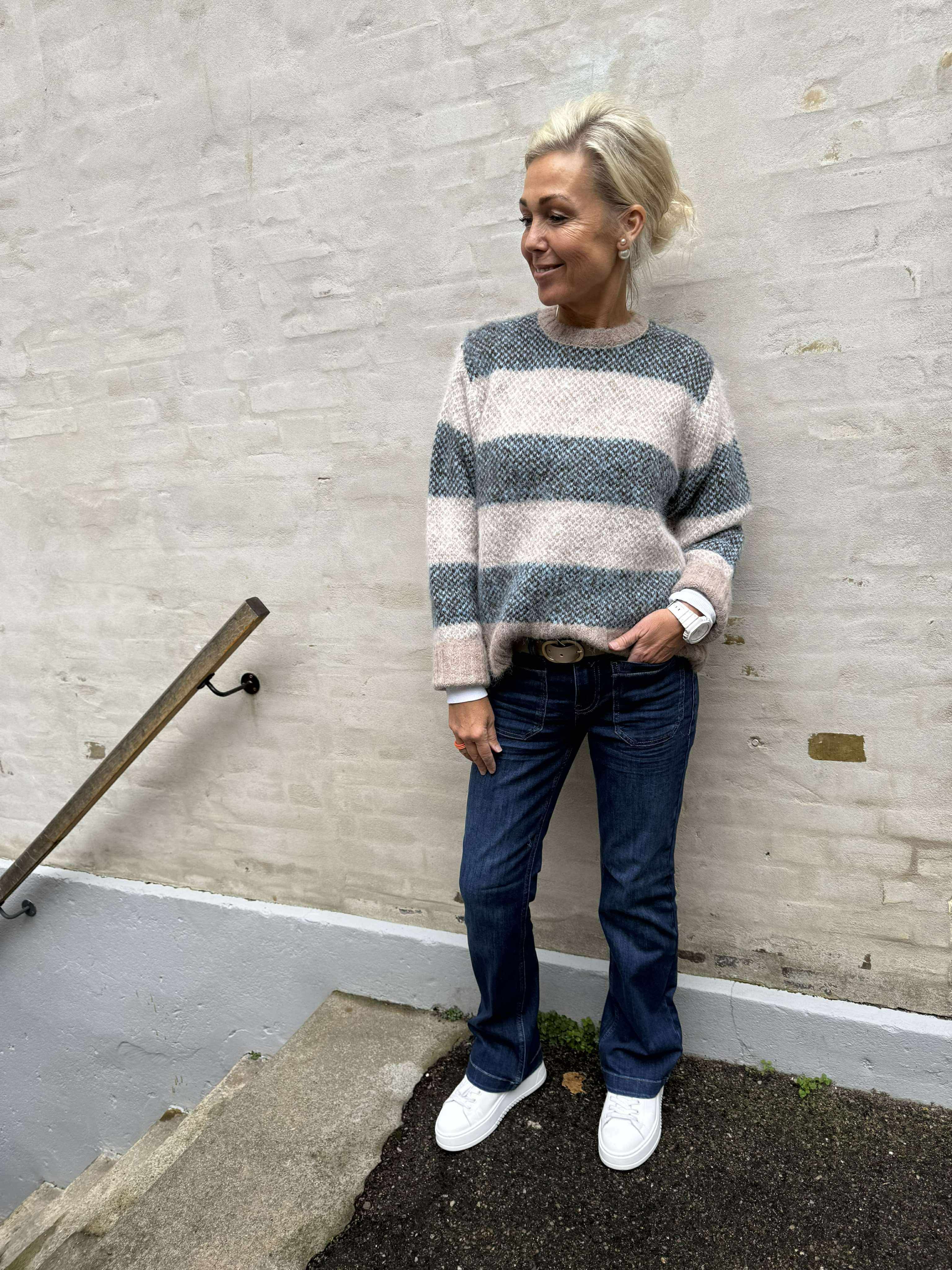 ZOEY LIFE L/S O-NECK JACQ PULL - Taupe Gray_SURF THE WEB