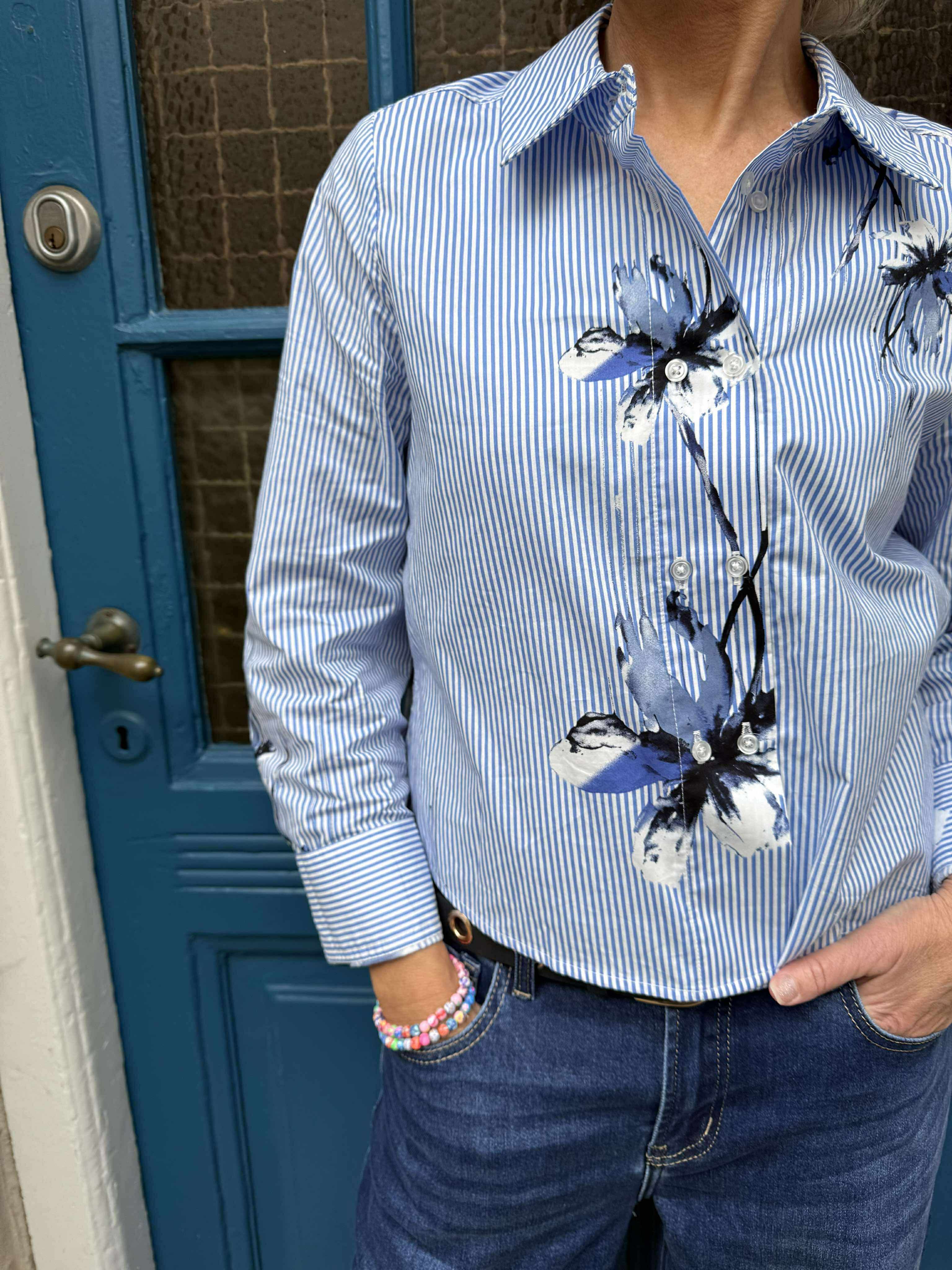 Brila Shirt - Blue Flower Stripe