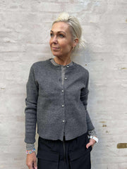 KACY LS O-NECK CARDIGAN - Medium Grey Melange