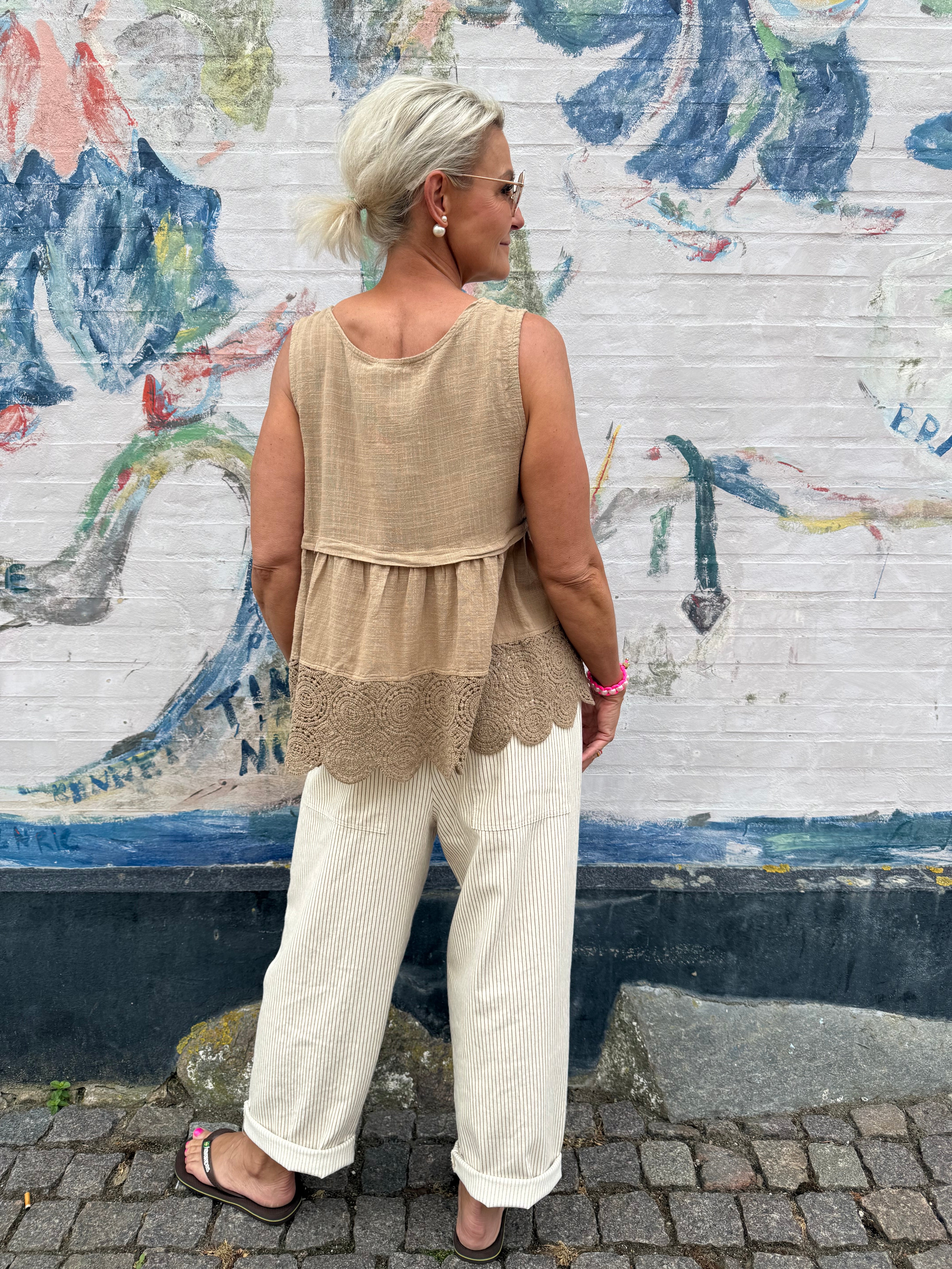 Paola Striped Pants - Off White/Light Beige