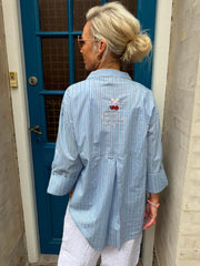 Luna Cherry Shirt - Light Blue Stripe