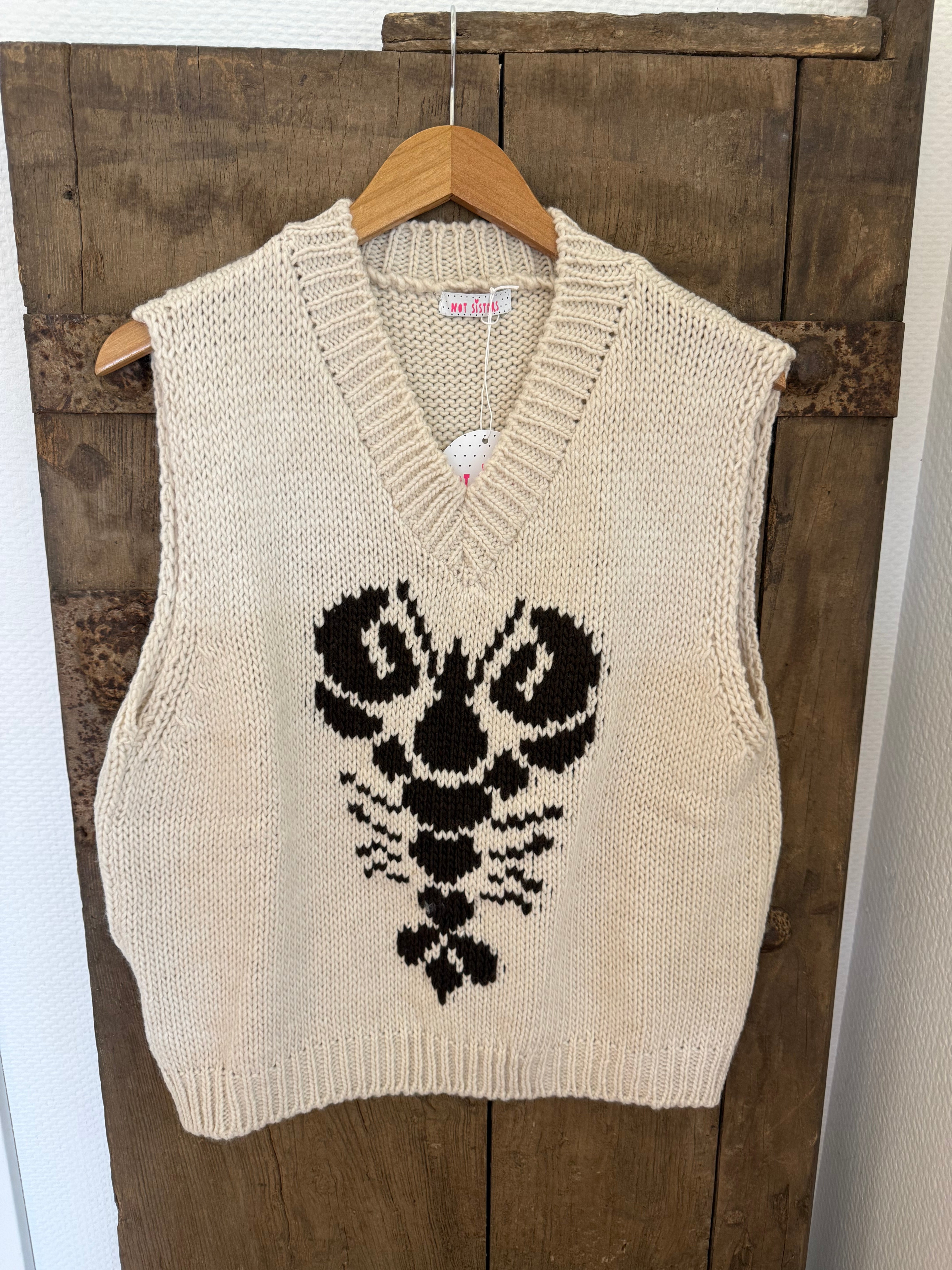 Lobster V-neck Knit Vest -  Off White/Morro